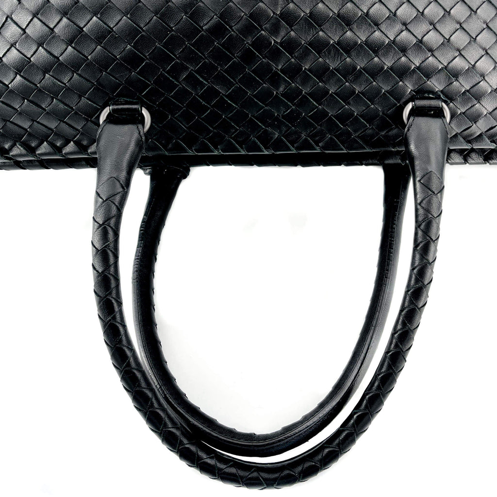 Black Leather Intrecciato Tote