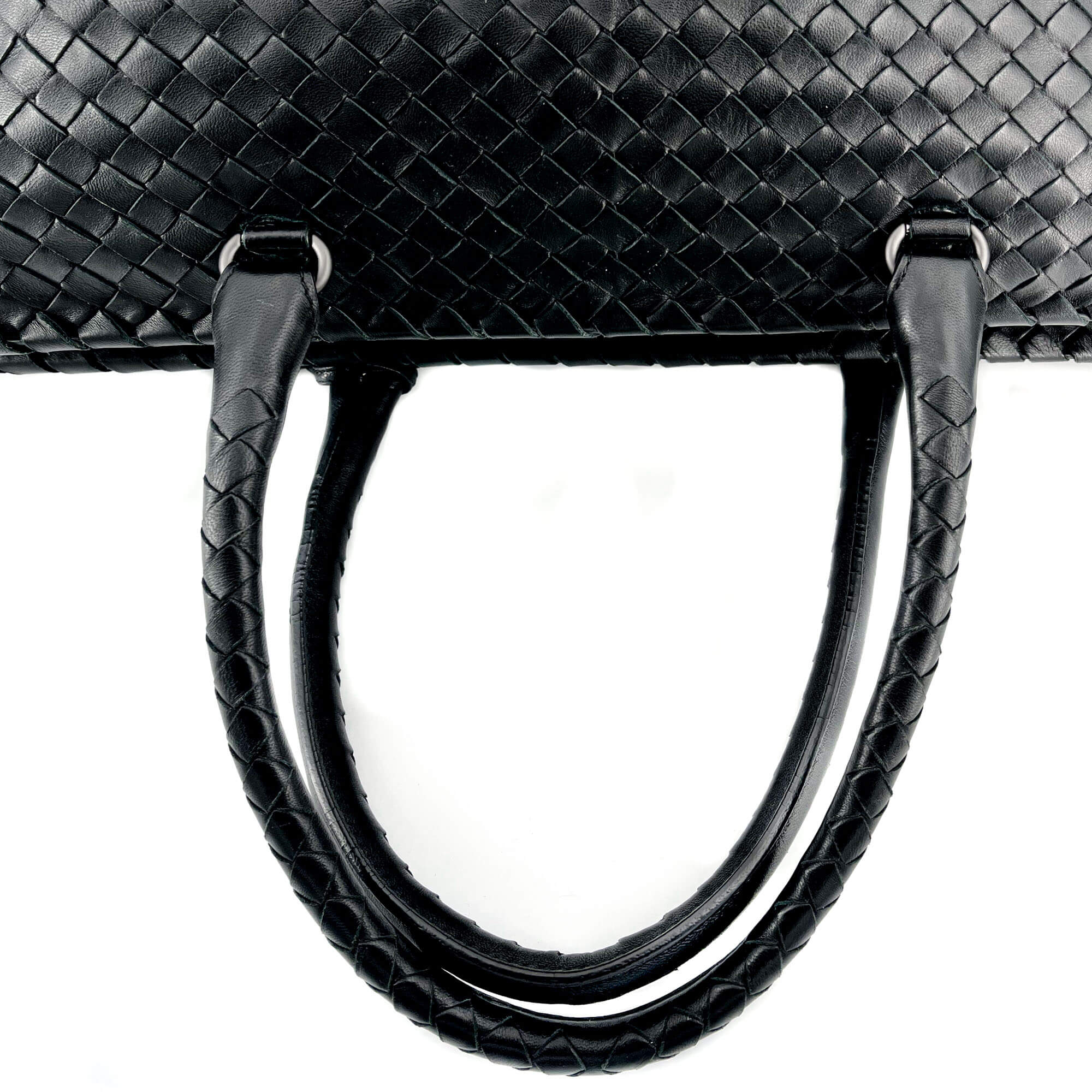 Black Leather Intrecciato Tote