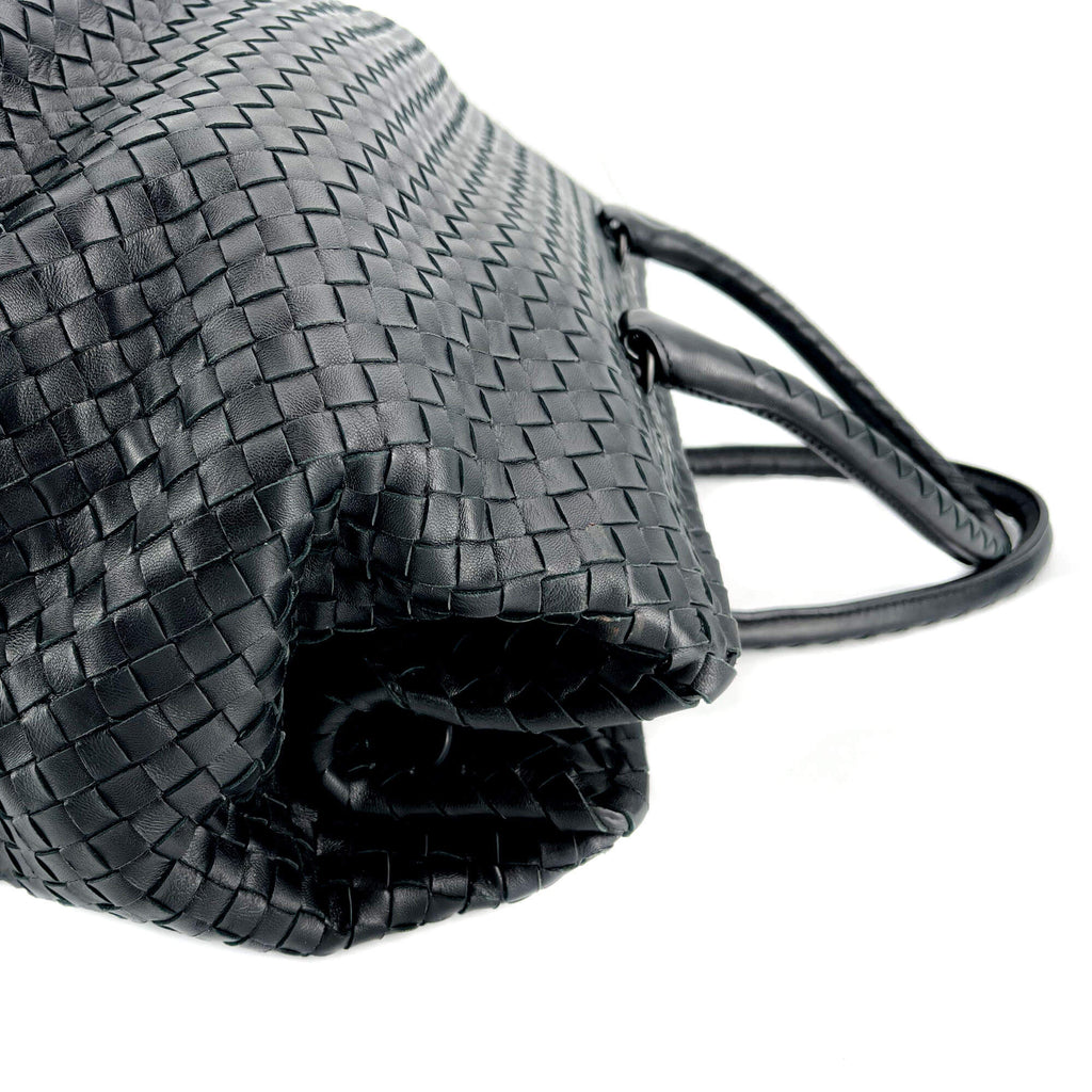 Black Leather Intrecciato Tote