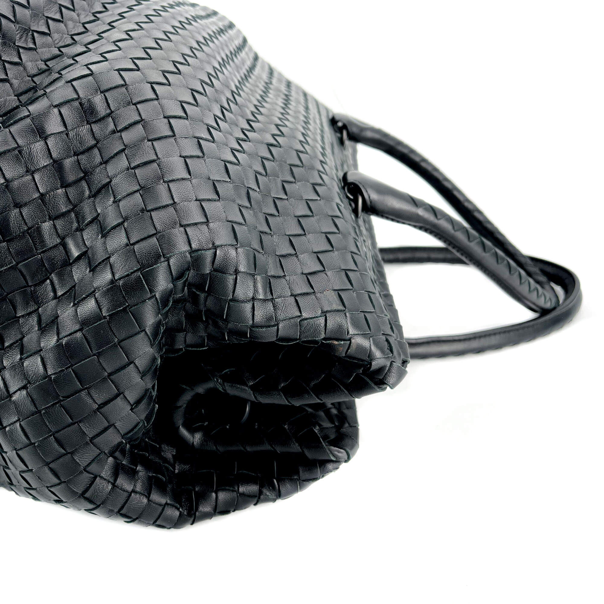 Black Leather Intrecciato Tote