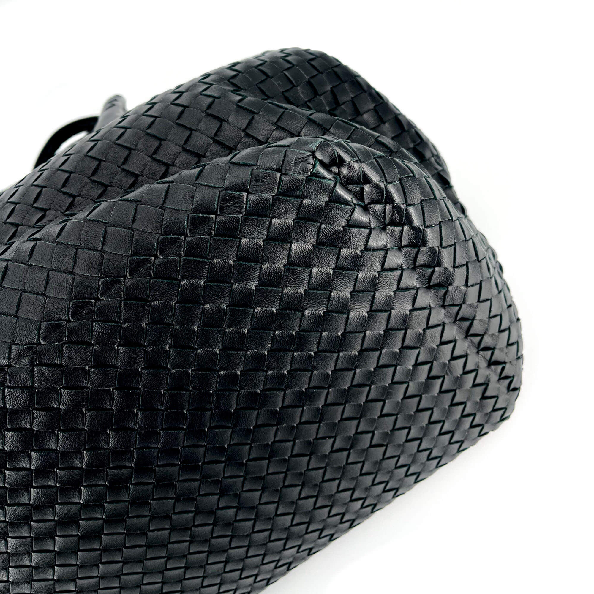 Black Leather Intrecciato Tote
