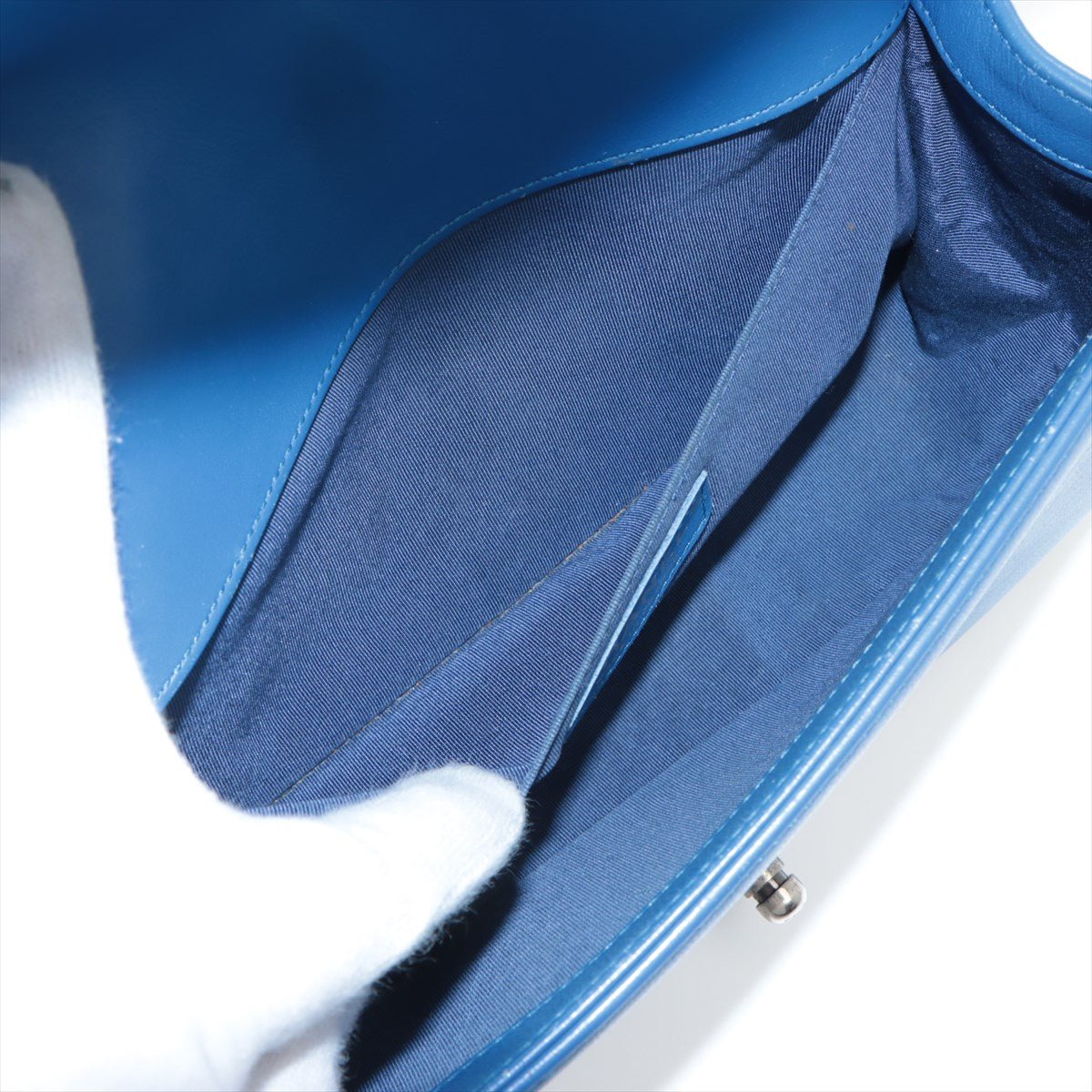 Boy Medium Chevron Calfskin Blue Flap Bag