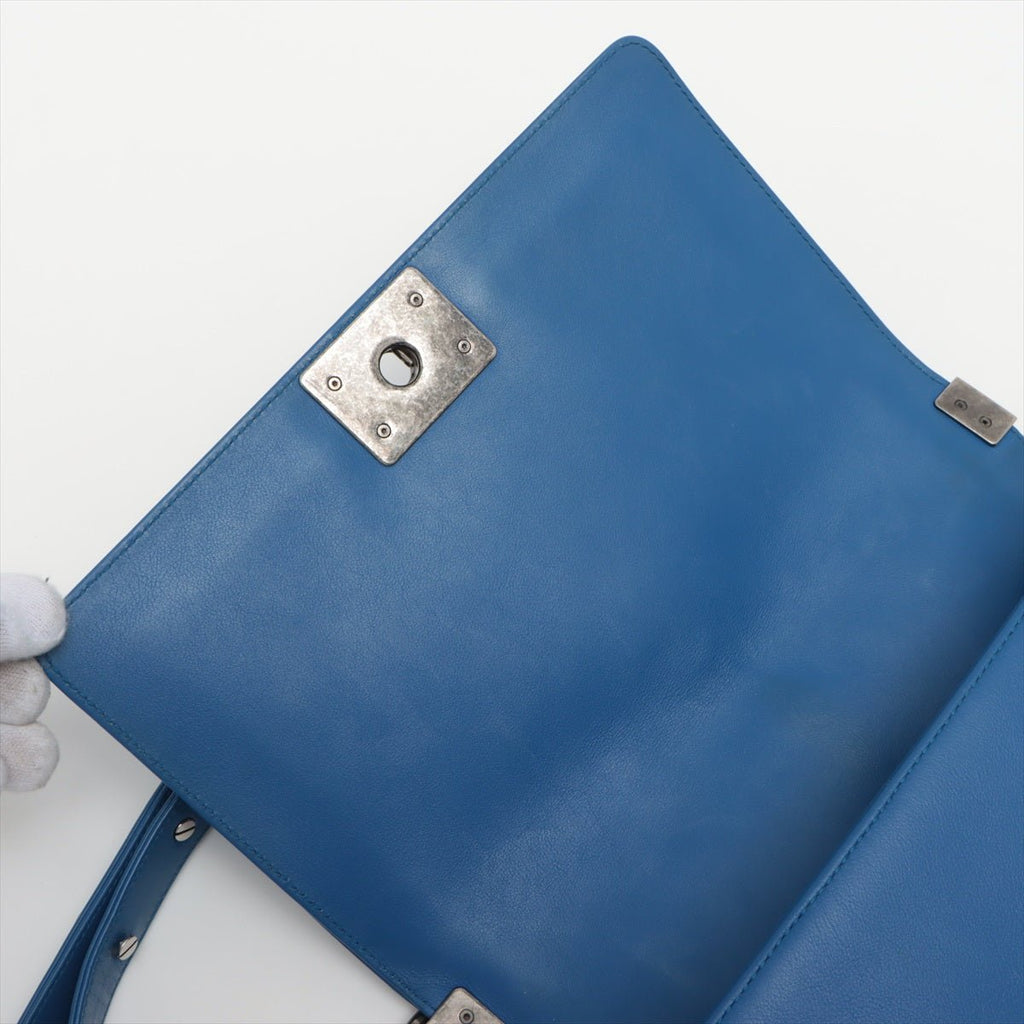 Boy Medium Chevron Calfskin Blue Flap Bag