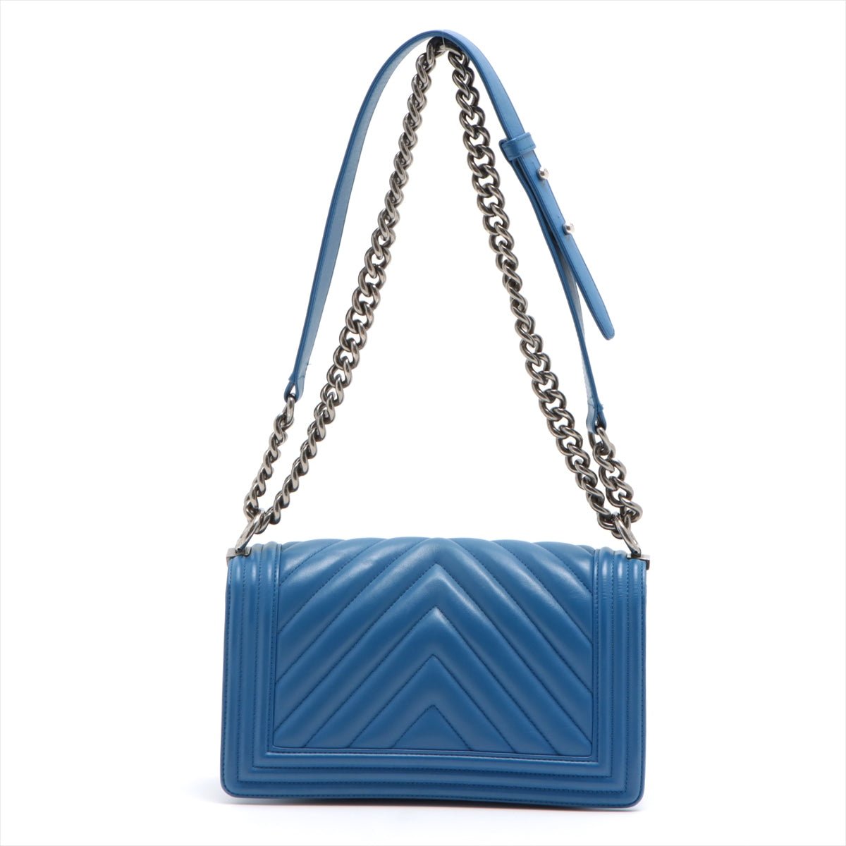 Boy Medium Chevron Calfskin Blue Flap Bag