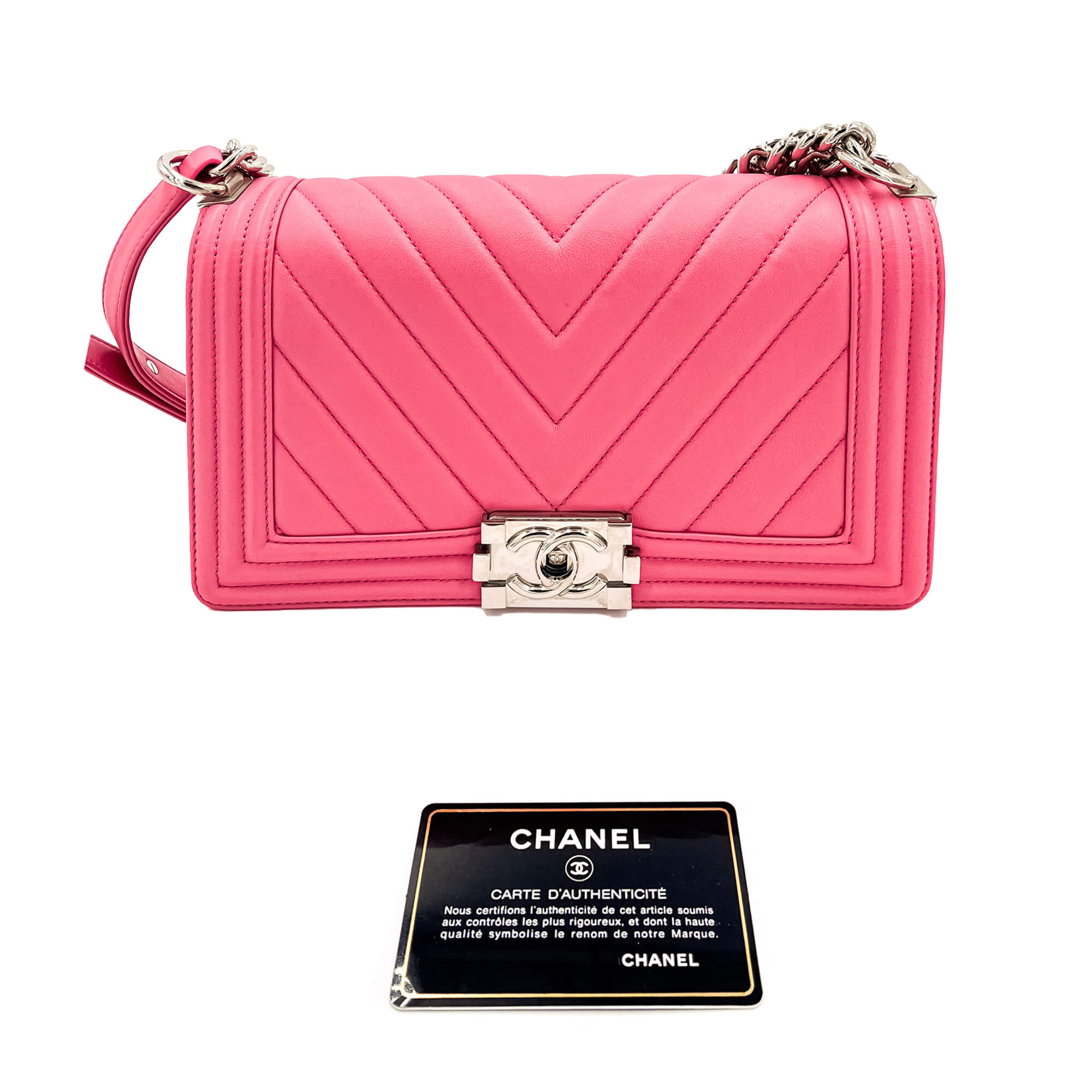 Boy Medium Chevron Calfskin Pink Bag