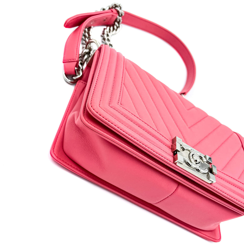 Boy Medium Chevron Calfskin Pink Bag