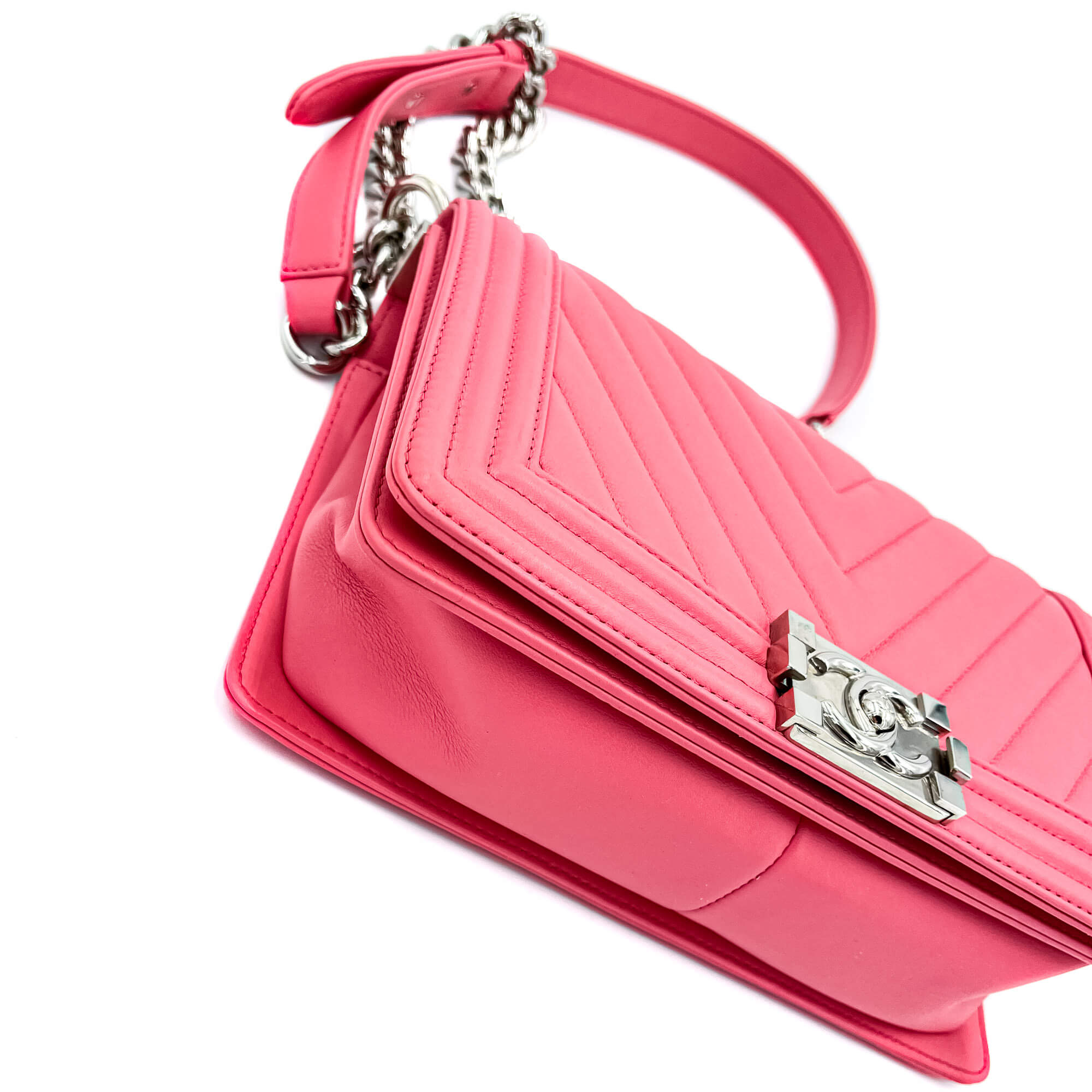 Boy Medium Chevron Calfskin Pink Bag