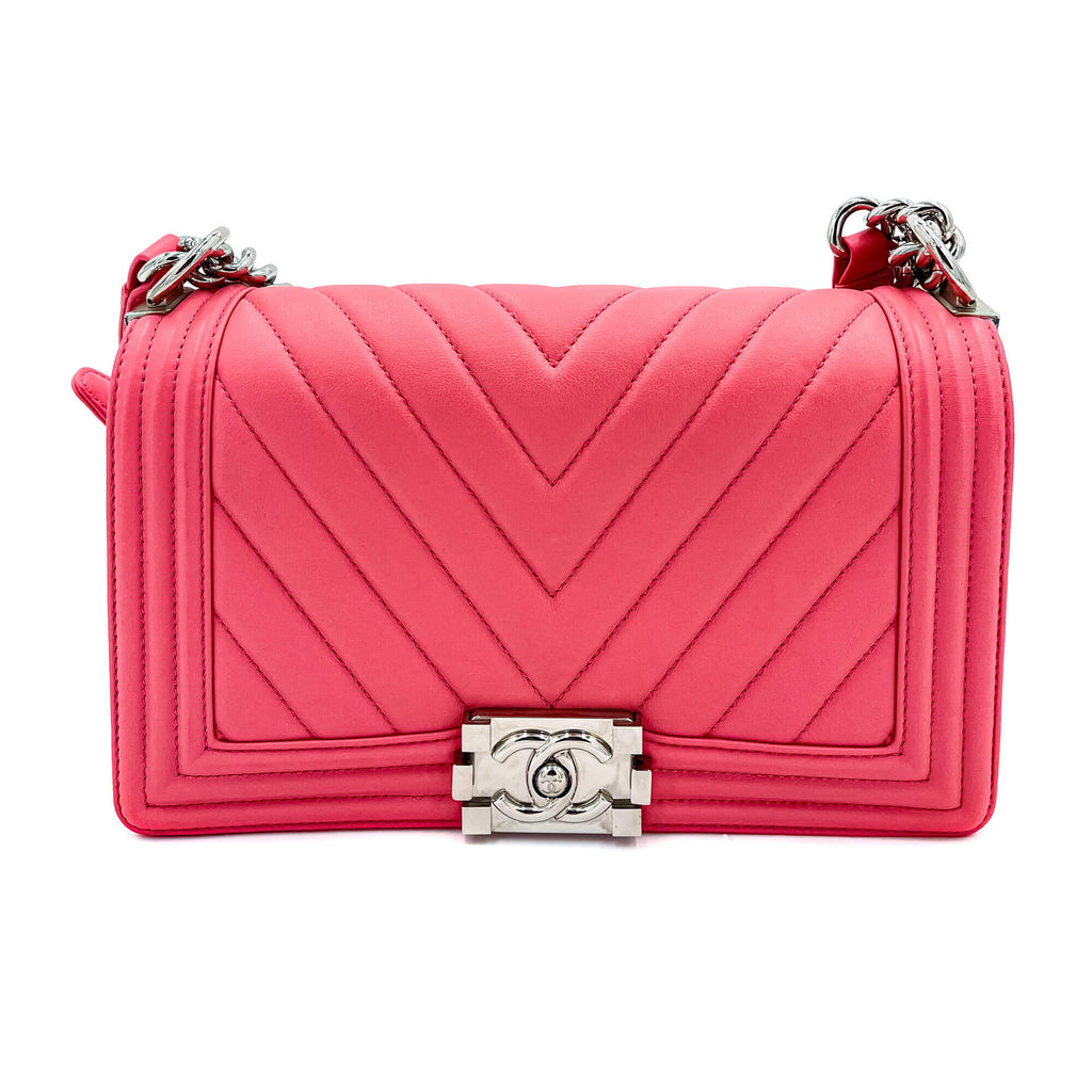 Boy Medium Chevron Calfskin Pink Bag