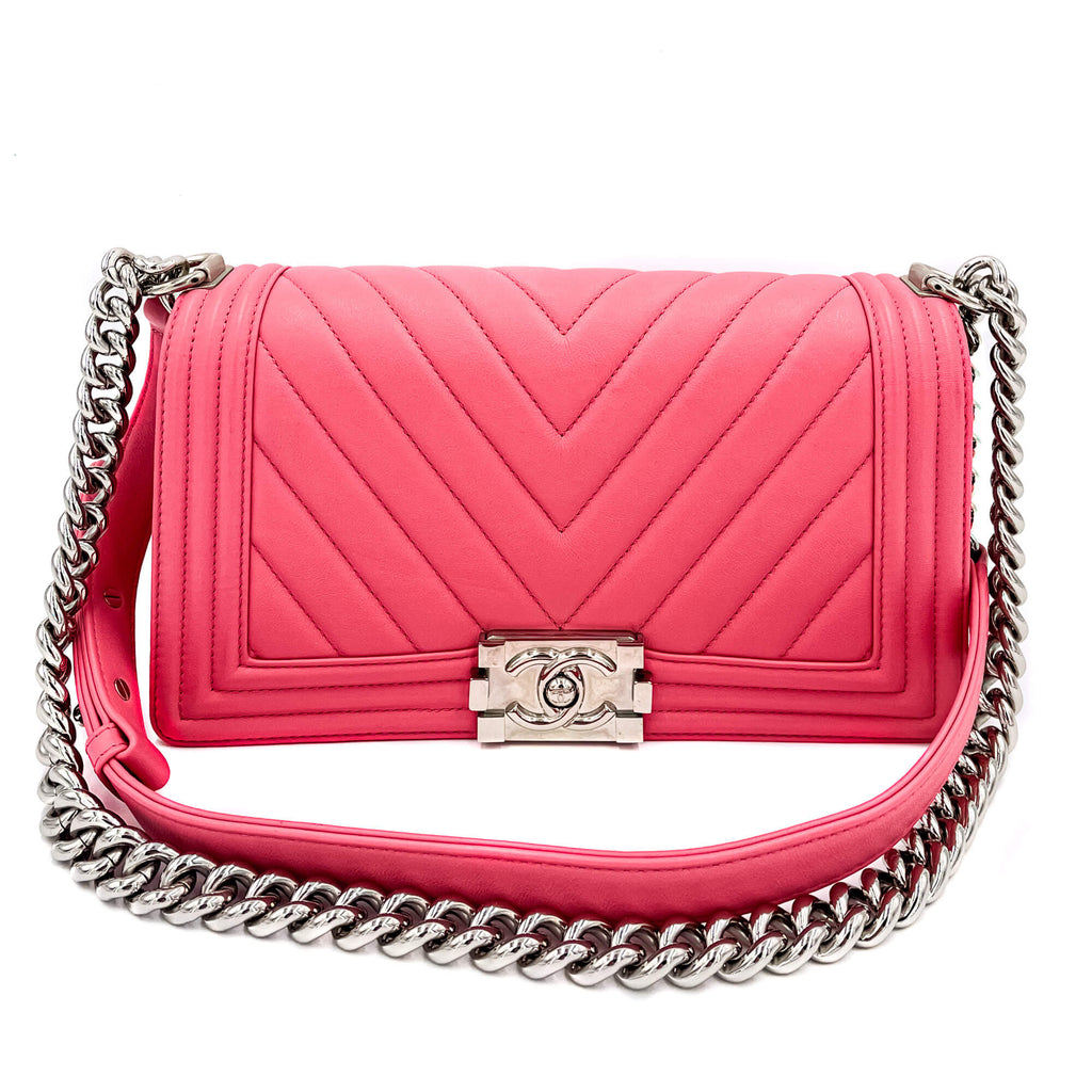 Boy Medium Chevron Calfskin Pink Bag