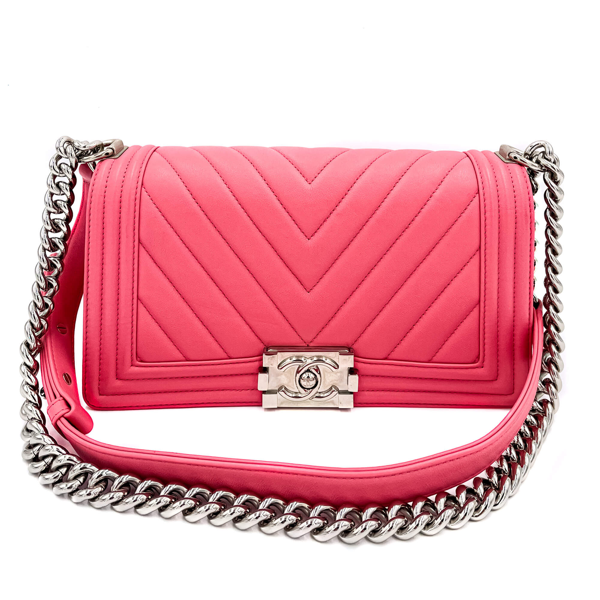 Boy Medium Chevron Calfskin Pink Bag