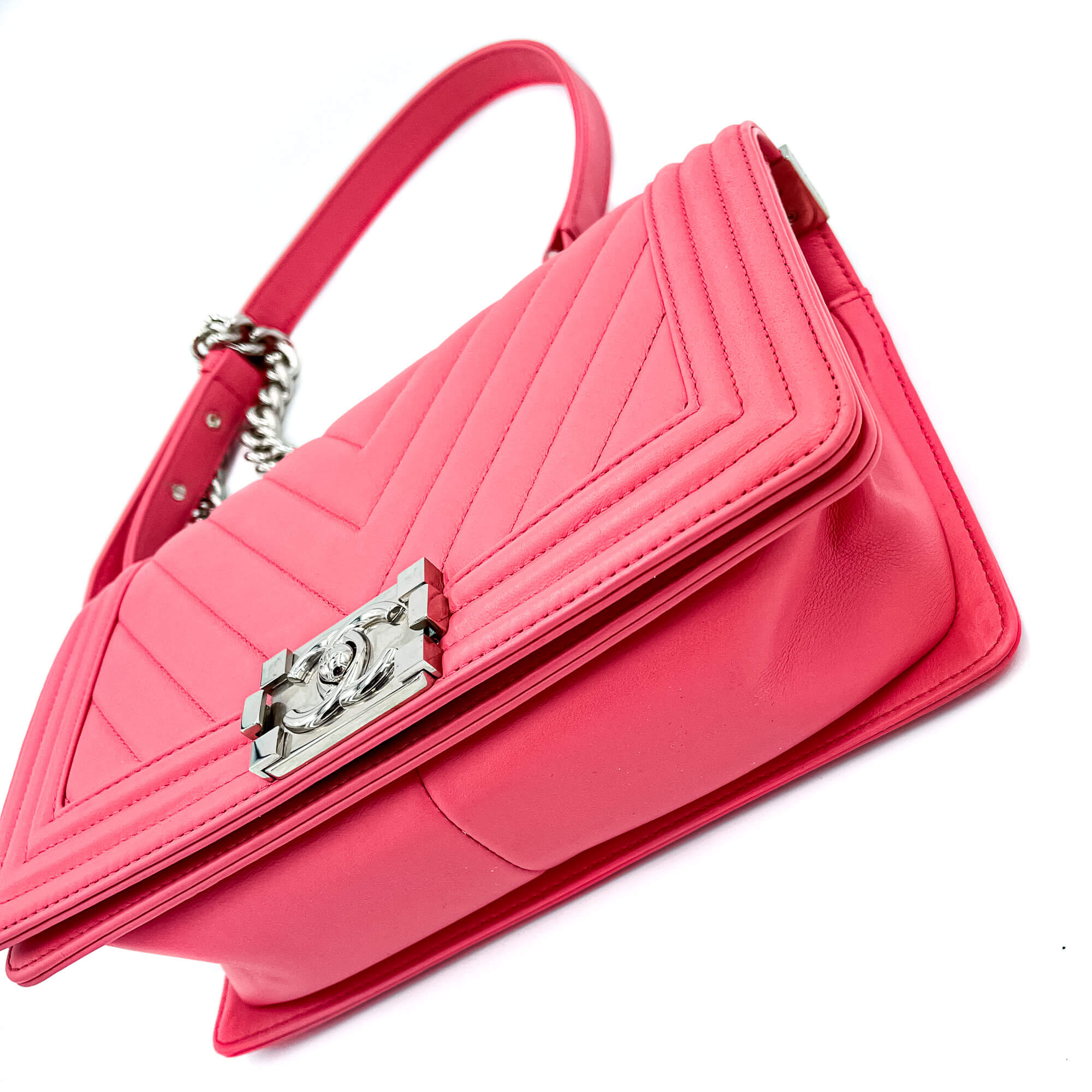 Boy Medium Chevron Calfskin Pink Bag