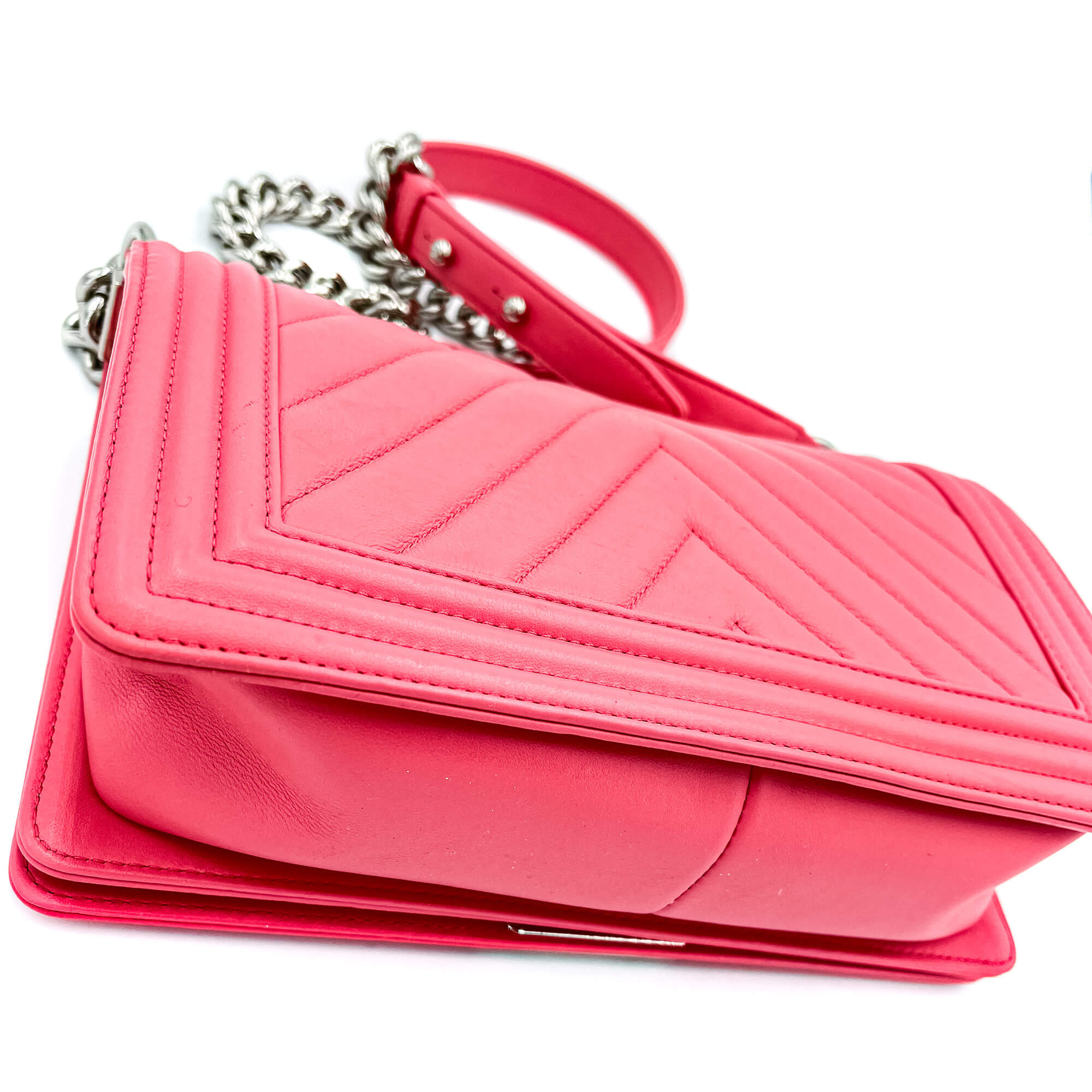 Boy Medium Chevron Calfskin Pink Bag