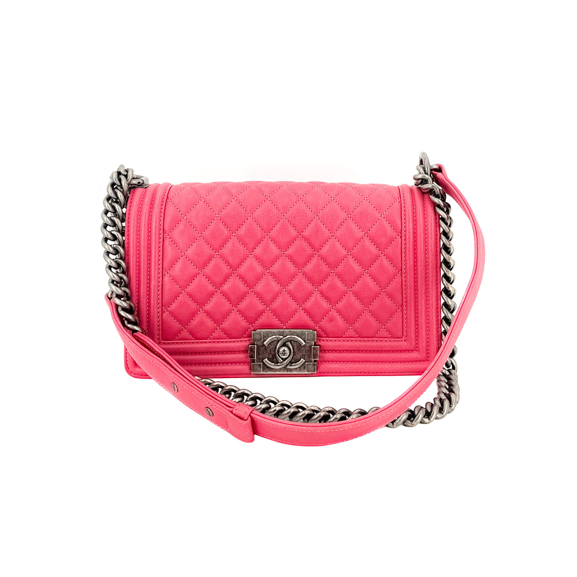 Boy Medium Quilted Calfskin Pink Bag