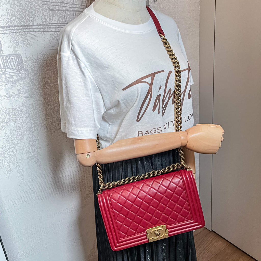 Boy Medium Quilted Calfskin Red Flap Bag