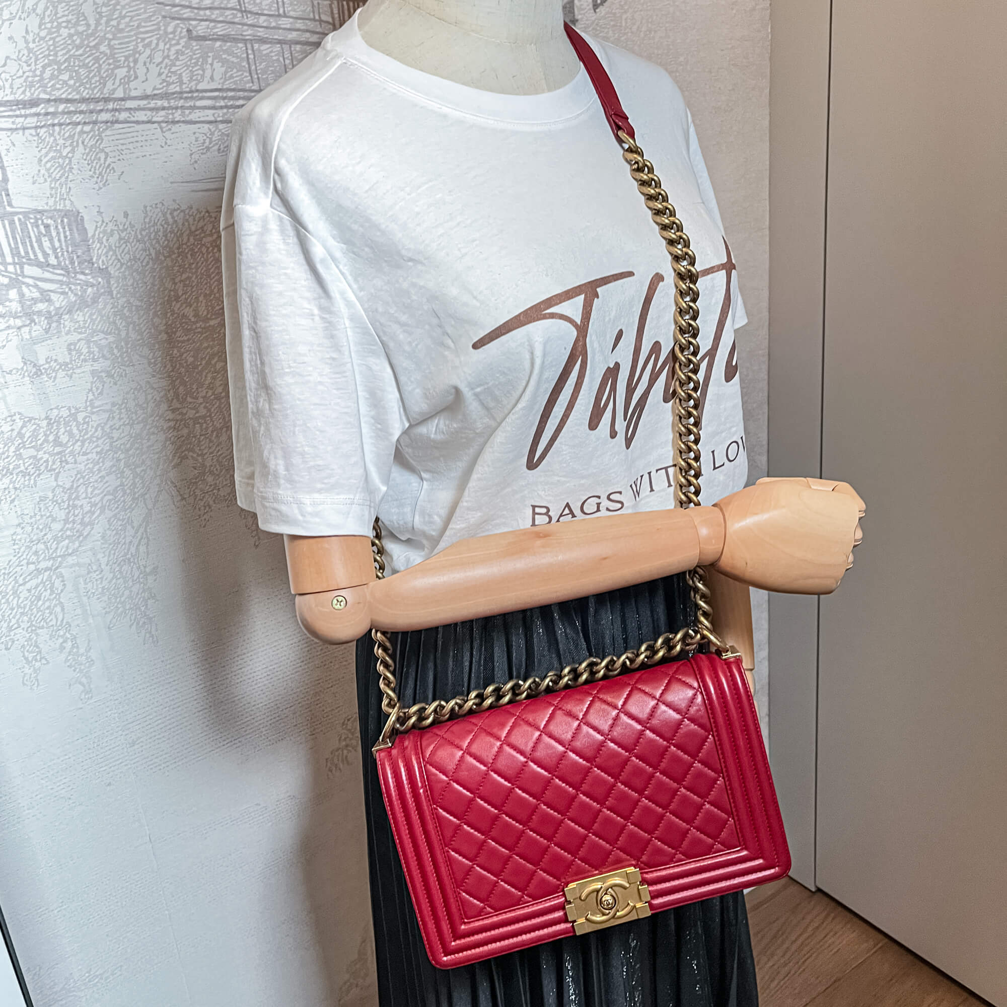 Boy Medium Quilted Calfskin Red Flap Bag