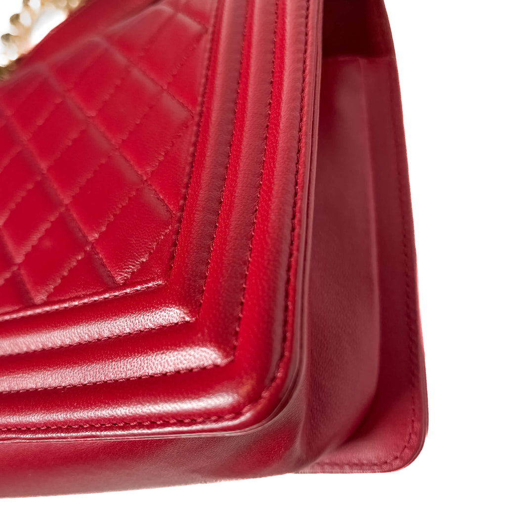 Boy Medium Quilted Calfskin Red Flap Bag