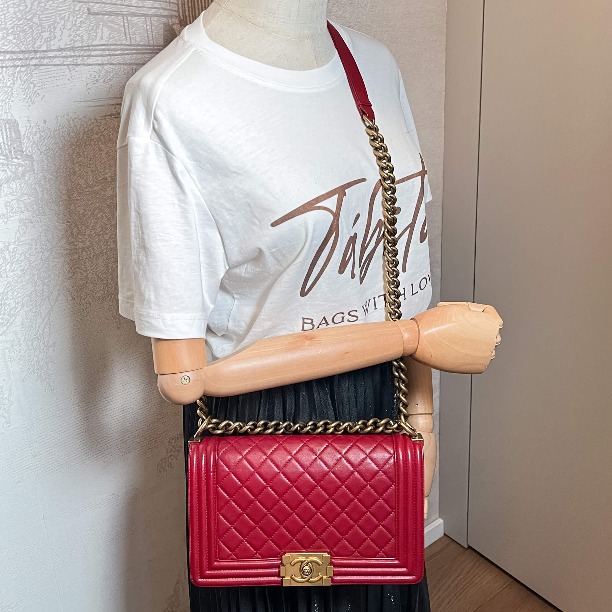 Boy Medium Quilted Calfskin Red Flap Bag