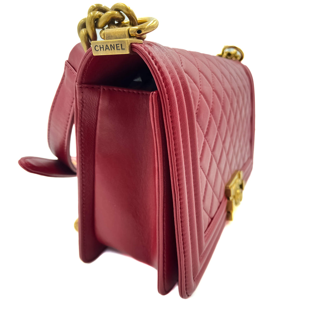 Boy Medium Quilted Calfskin Red Flap Bag