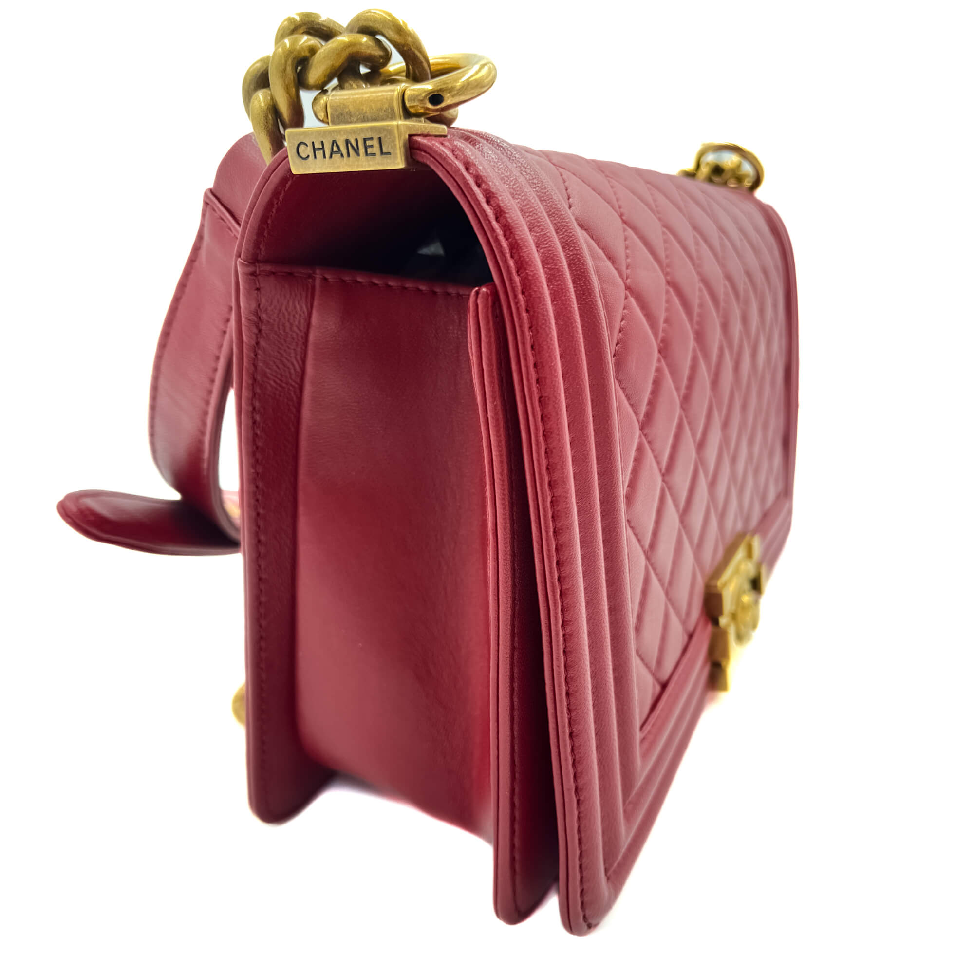 Boy Medium Quilted Calfskin Red Flap Bag