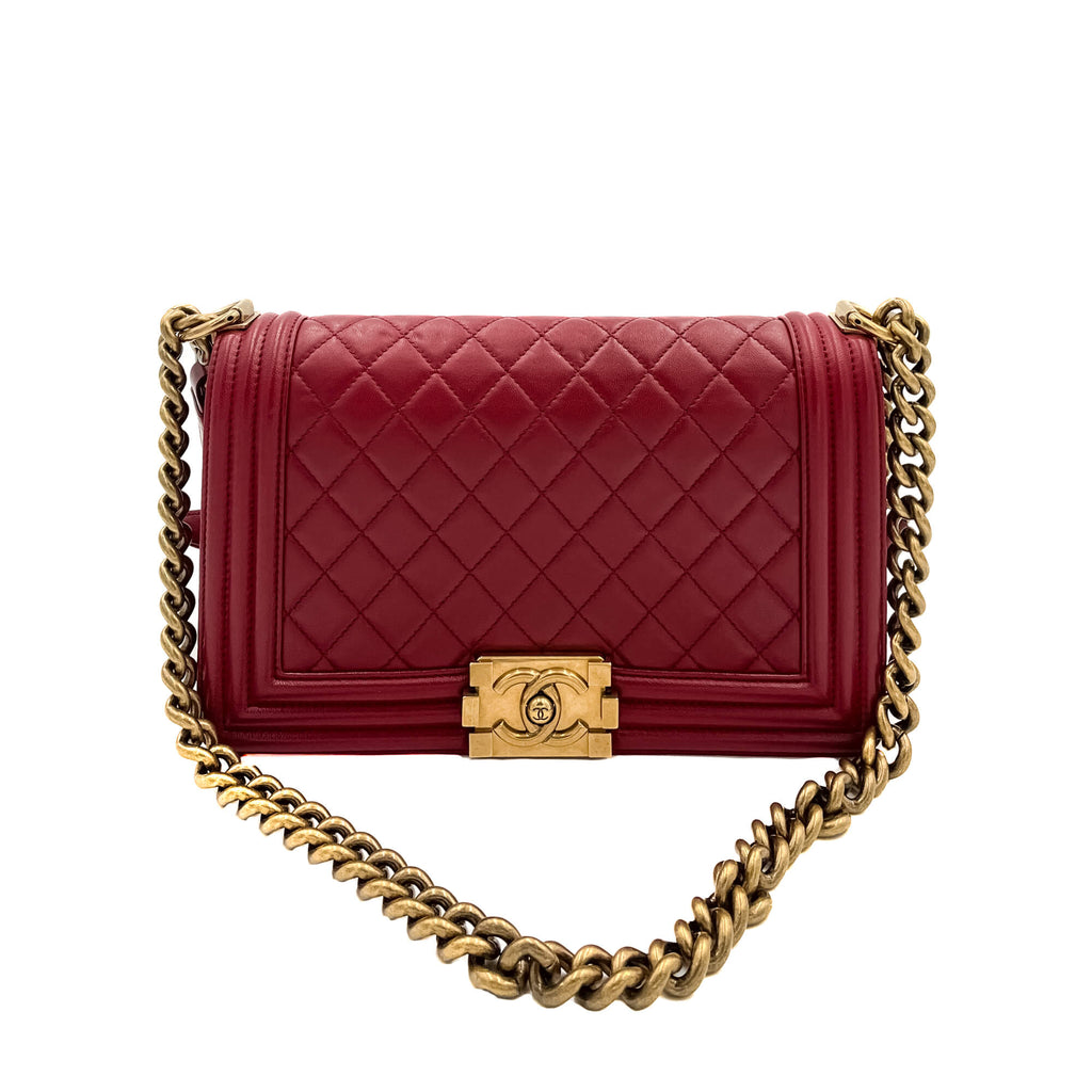 Boy Medium Quilted Calfskin Red Flap Bag