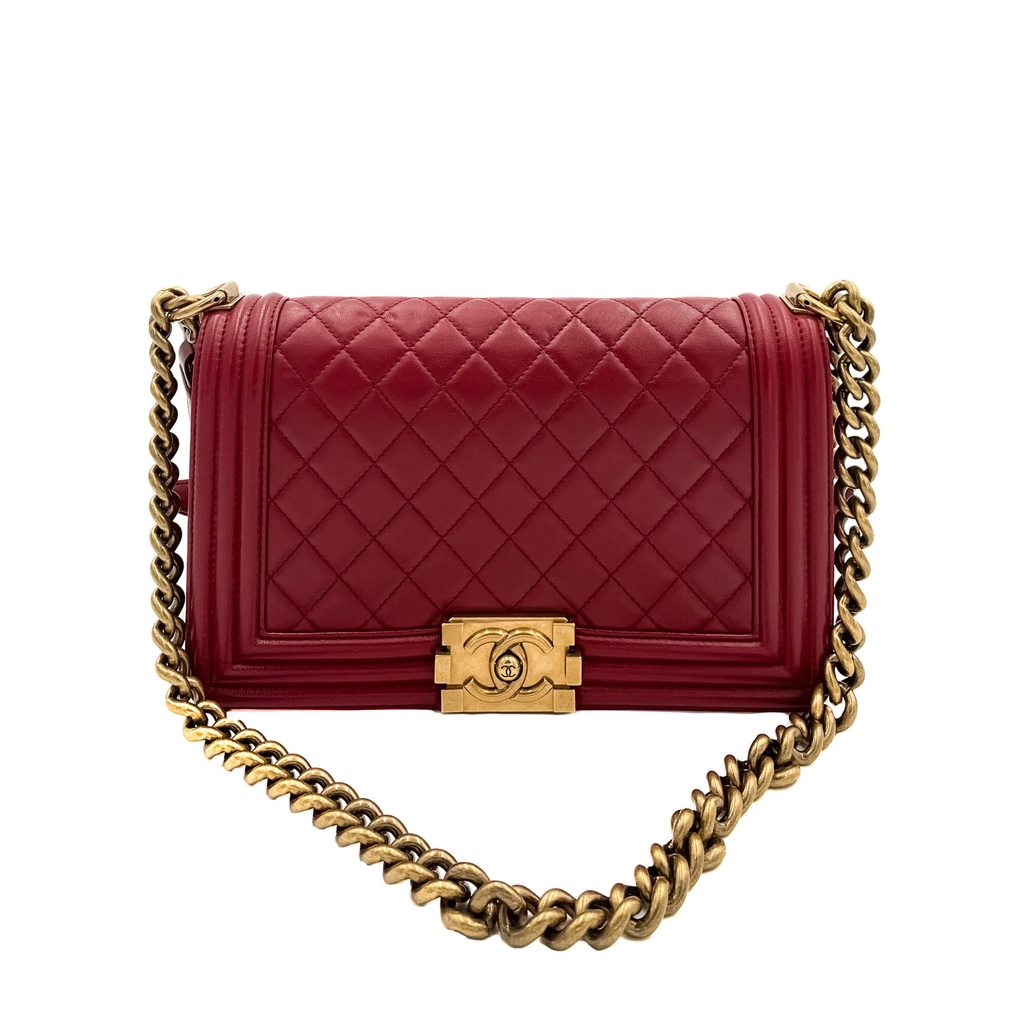 Boy Medium Quilted Calfskin Red Flap Bag