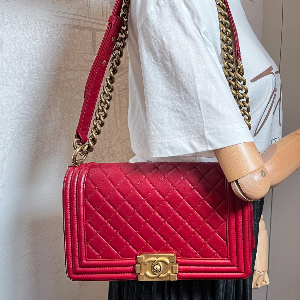 Boy Medium Quilted Calfskin Red Flap Bag