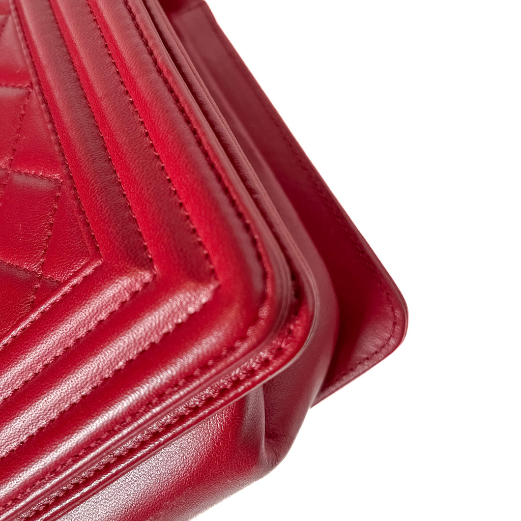 Boy Medium Quilted Calfskin Red Flap Bag