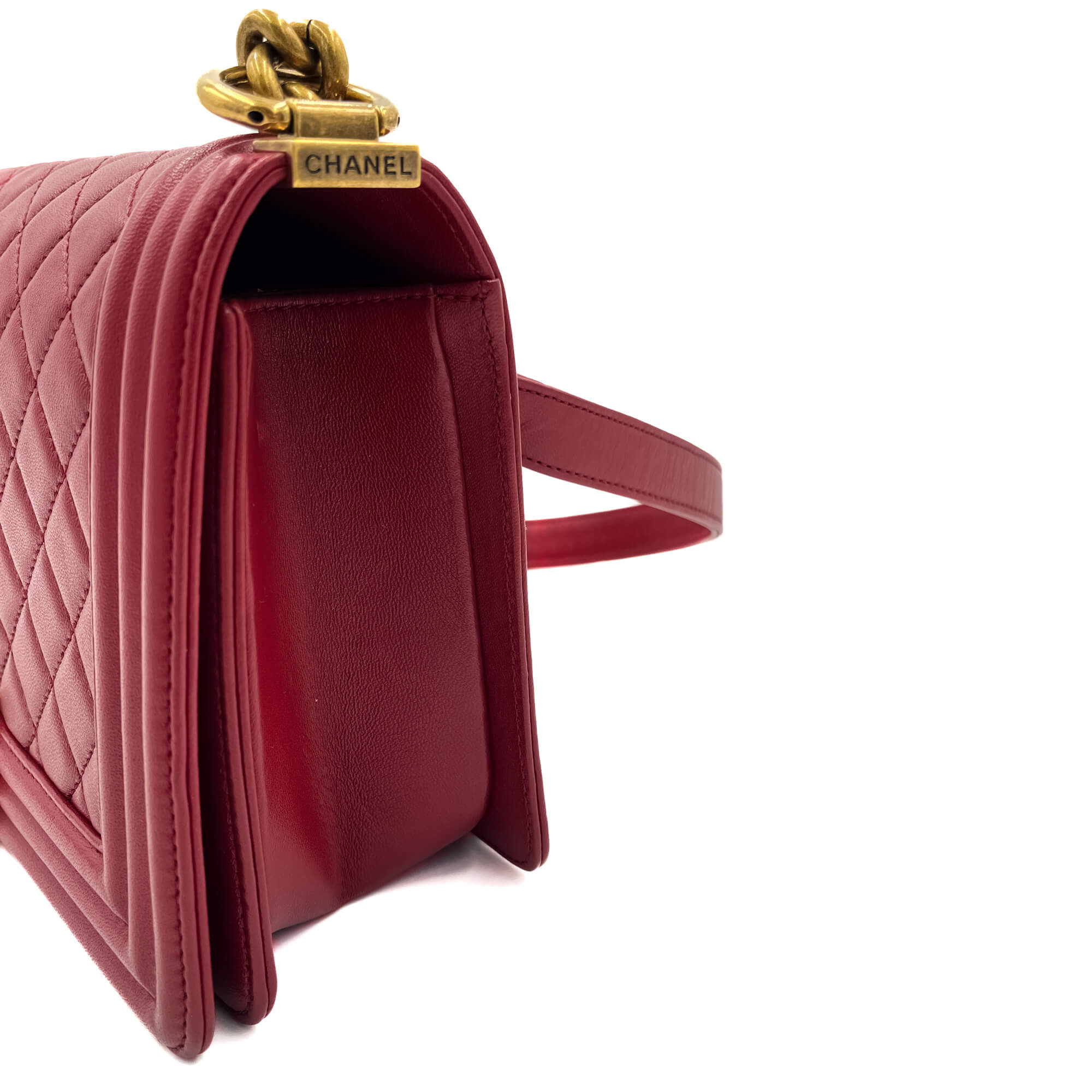 Boy Medium Quilted Calfskin Red Flap Bag