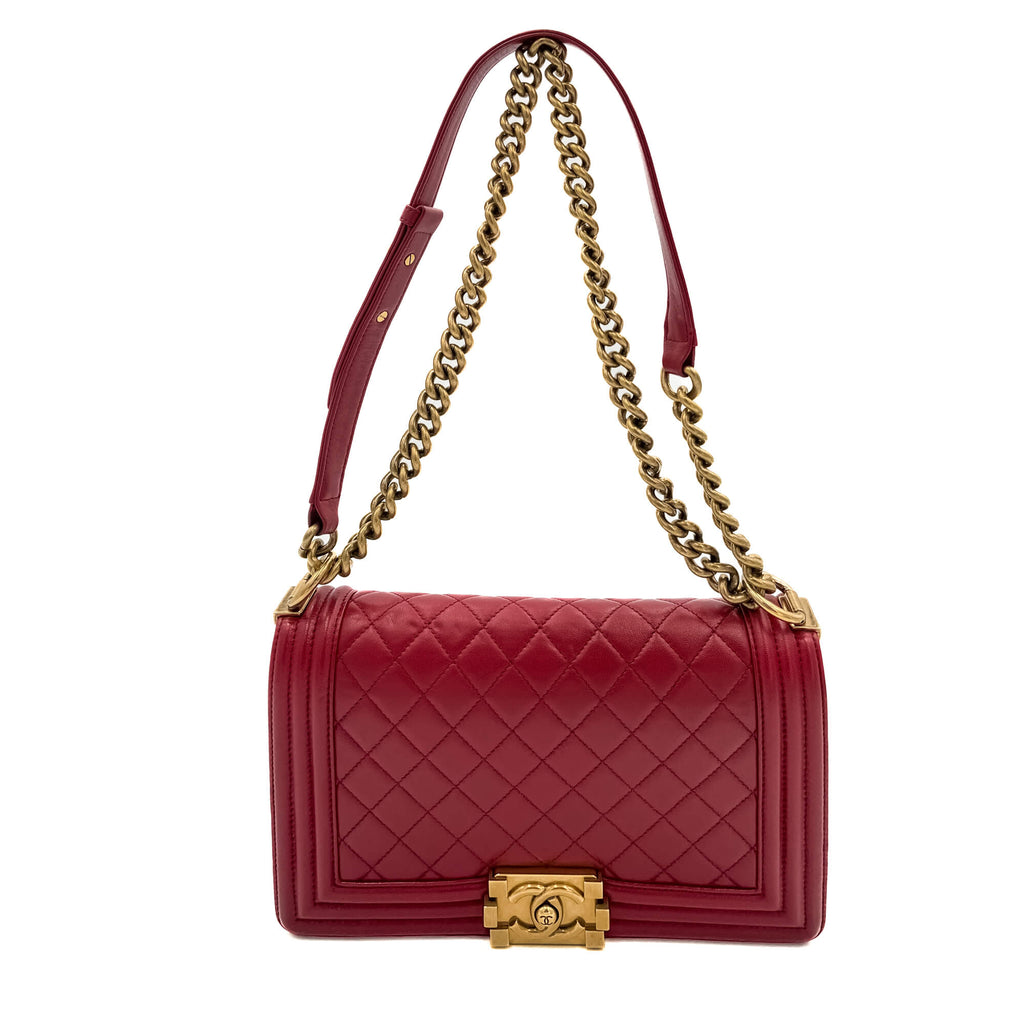 Boy Medium Quilted Calfskin Red Flap Bag