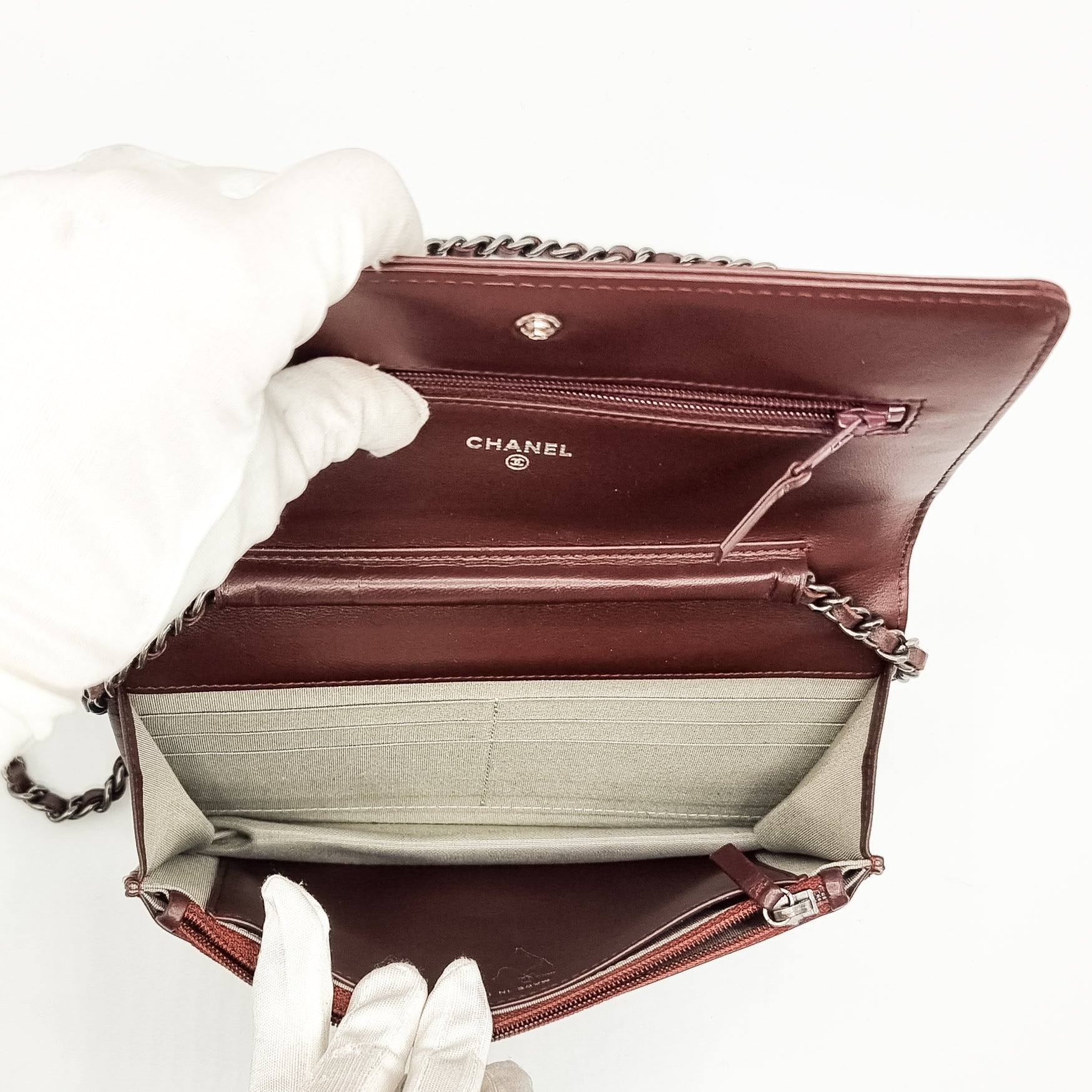 Boy WOC Clutch Burgundy Quilted Lambskin Leather