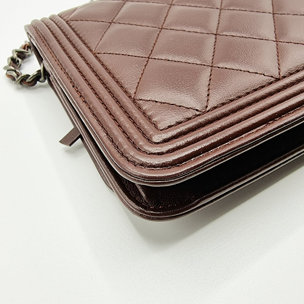 Boy WOC Clutch Burgundy Quilted Lambskin Leather