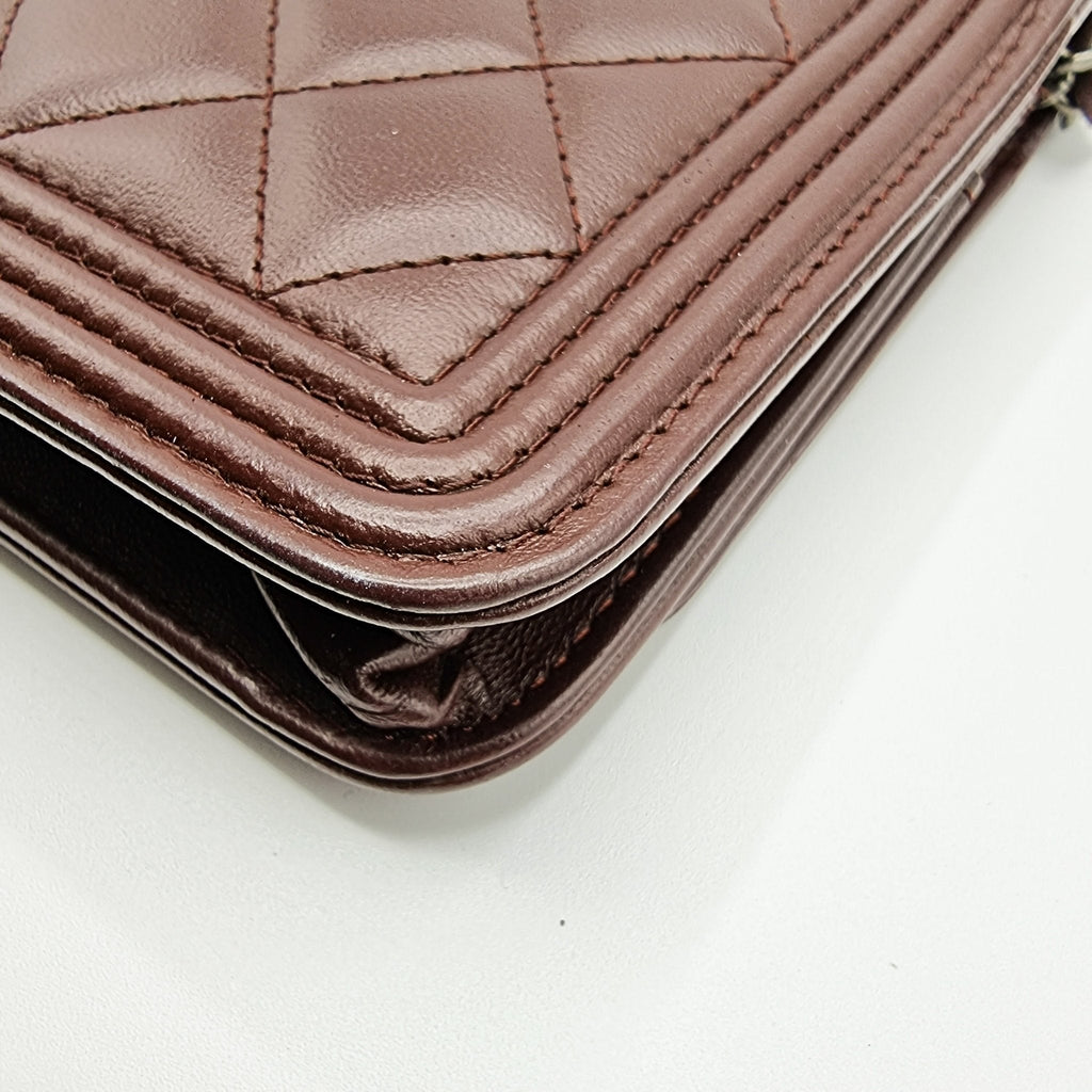 Boy WOC Clutch Burgundy Quilted Lambskin Leather