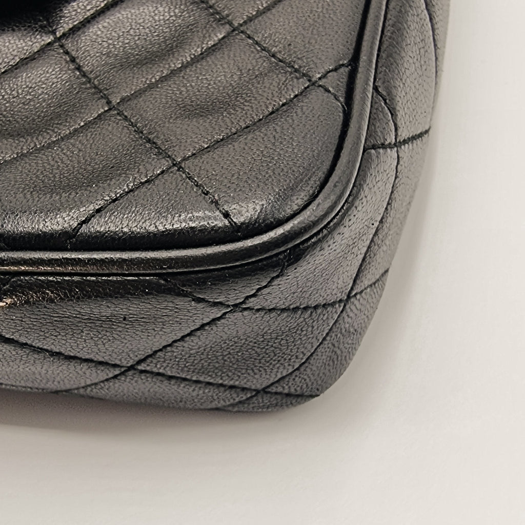 Camera Chain Bag Black Lambskin Leather