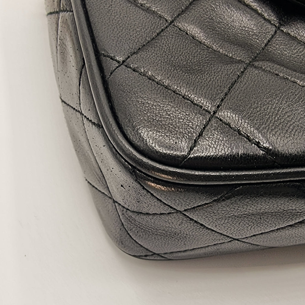 Camera Chain Bag Black Lambskin Leather