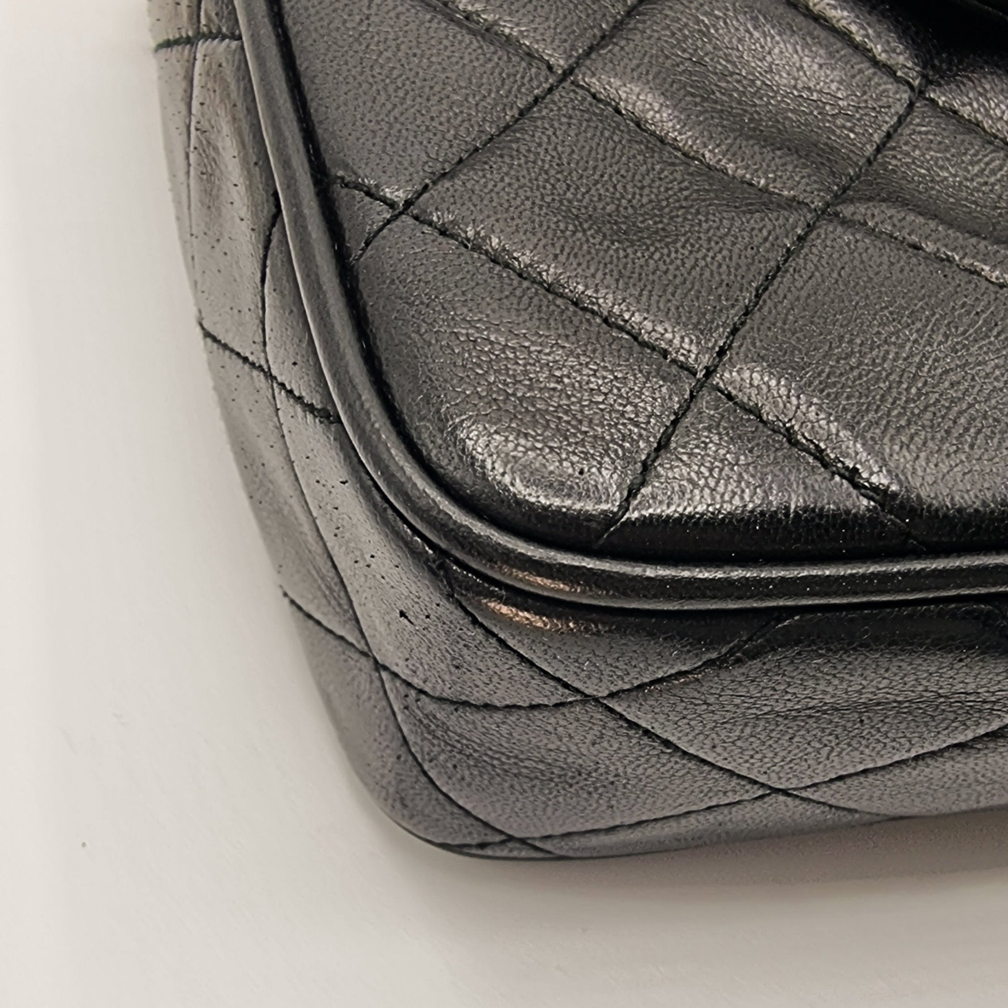 Camera Chain Bag Black Lambskin Leather