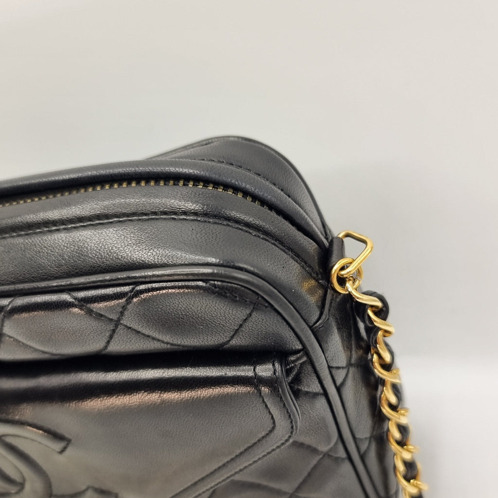 Camera Chain Bag Black Lambskin Leather
