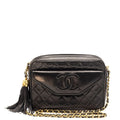 Camera Chain Bag Black Lambskin Leather