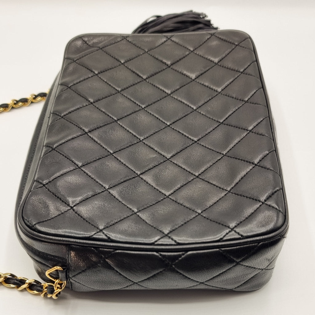Camera Chain Bag Black Lambskin Leather