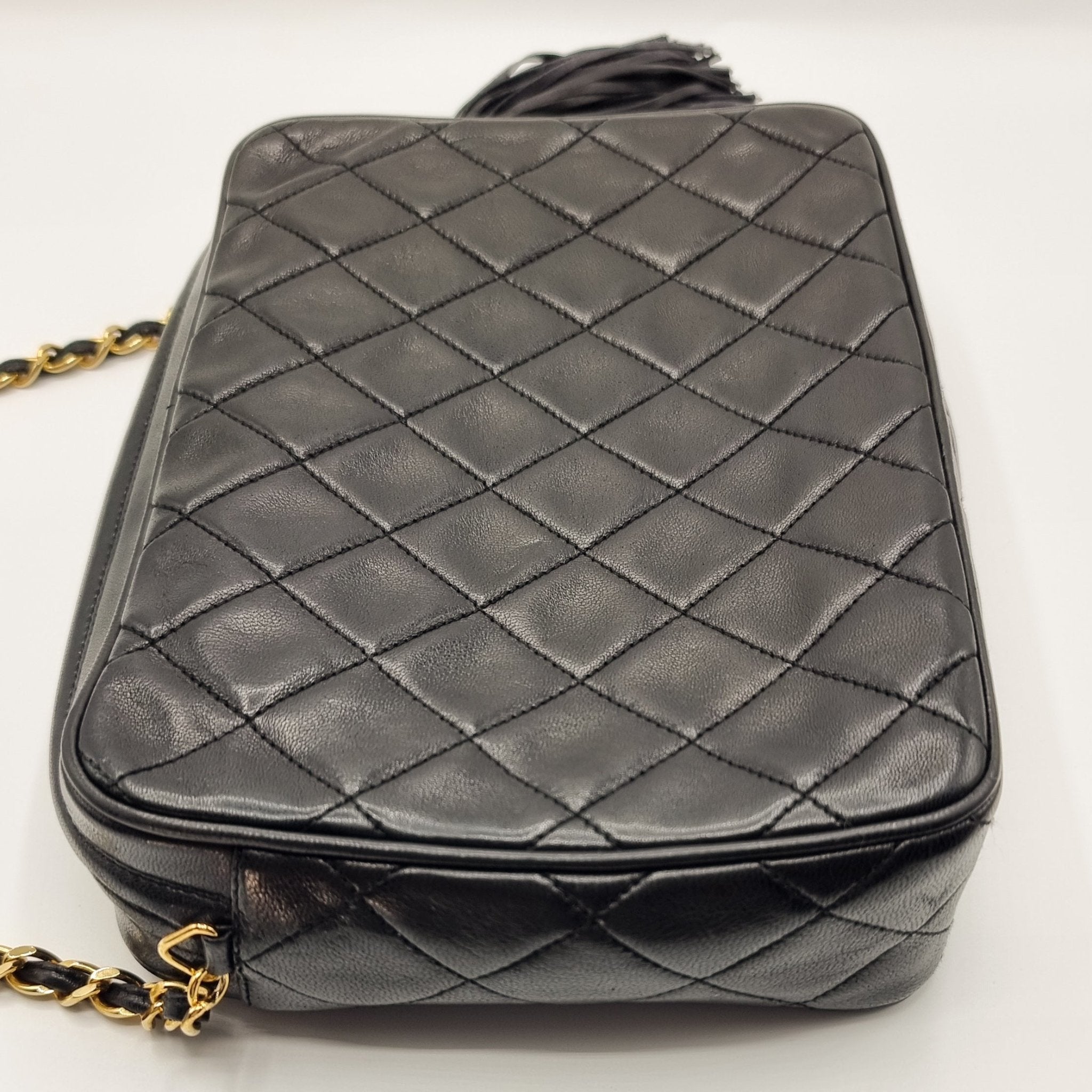 Camera Chain Bag Black Lambskin Leather