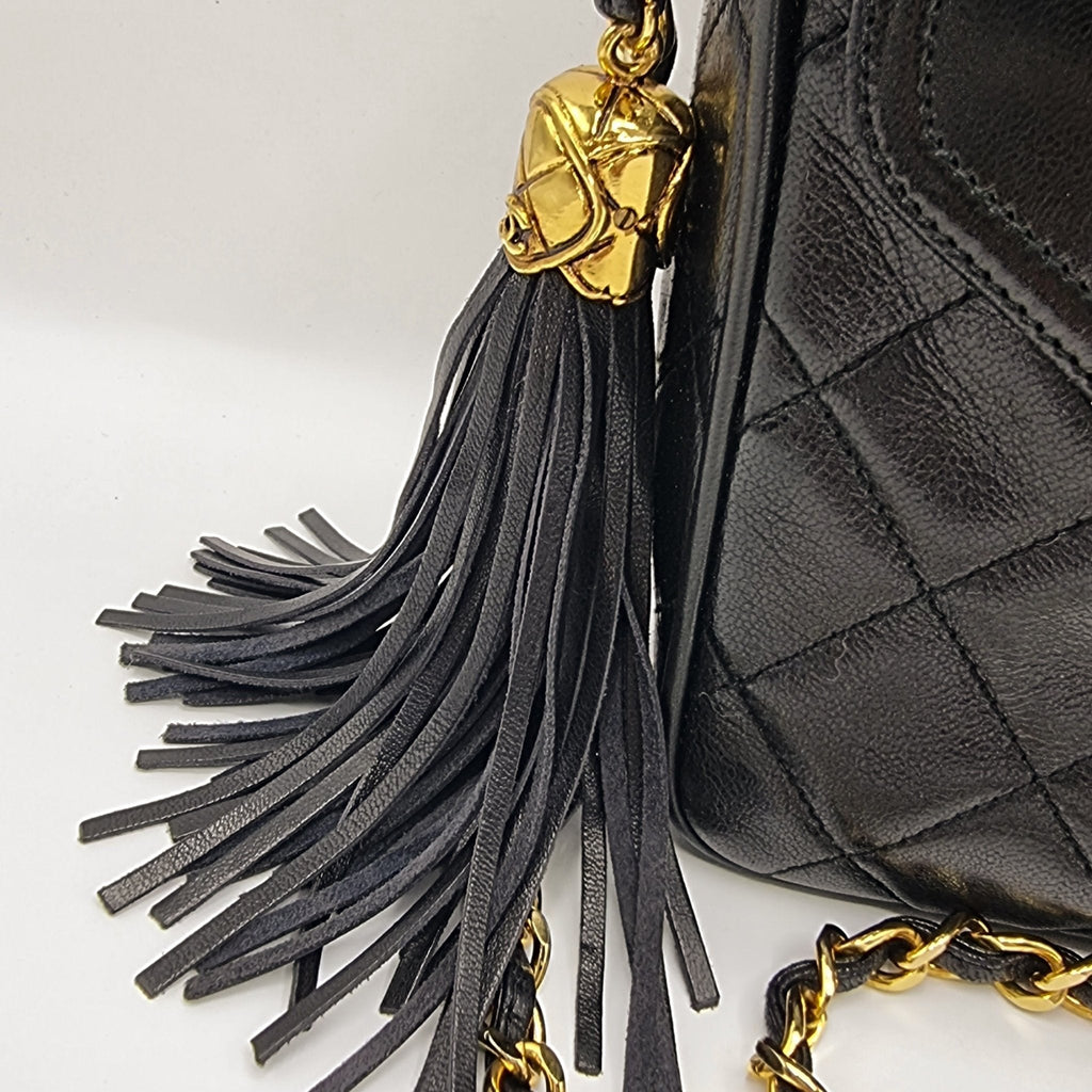 Camera Chain Bag Black Lambskin Leather