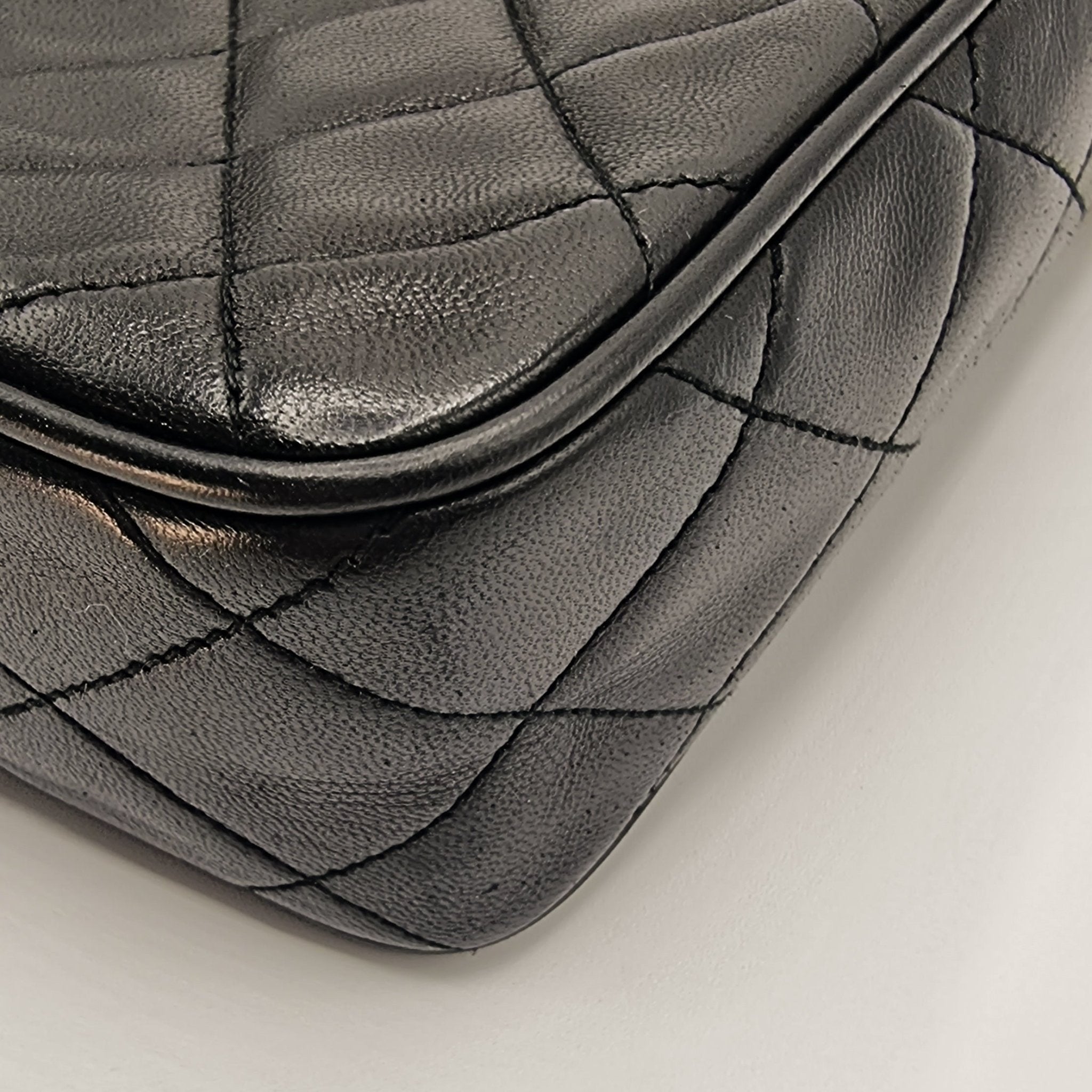 Camera Chain Bag Black Lambskin Leather