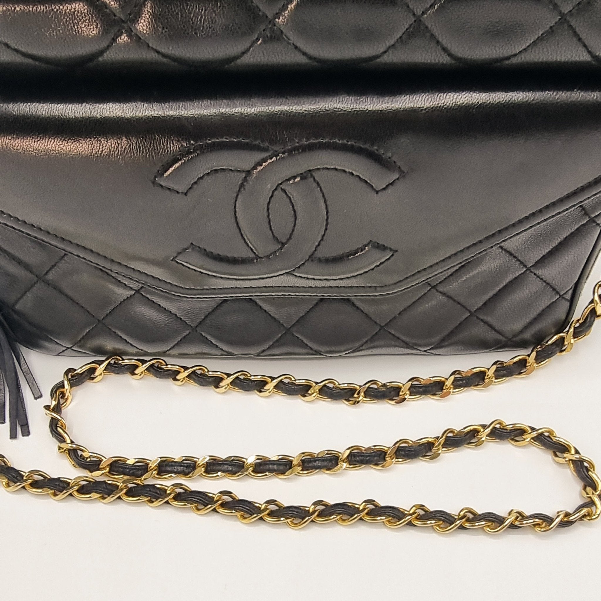 Camera Chain Bag Black Lambskin Leather