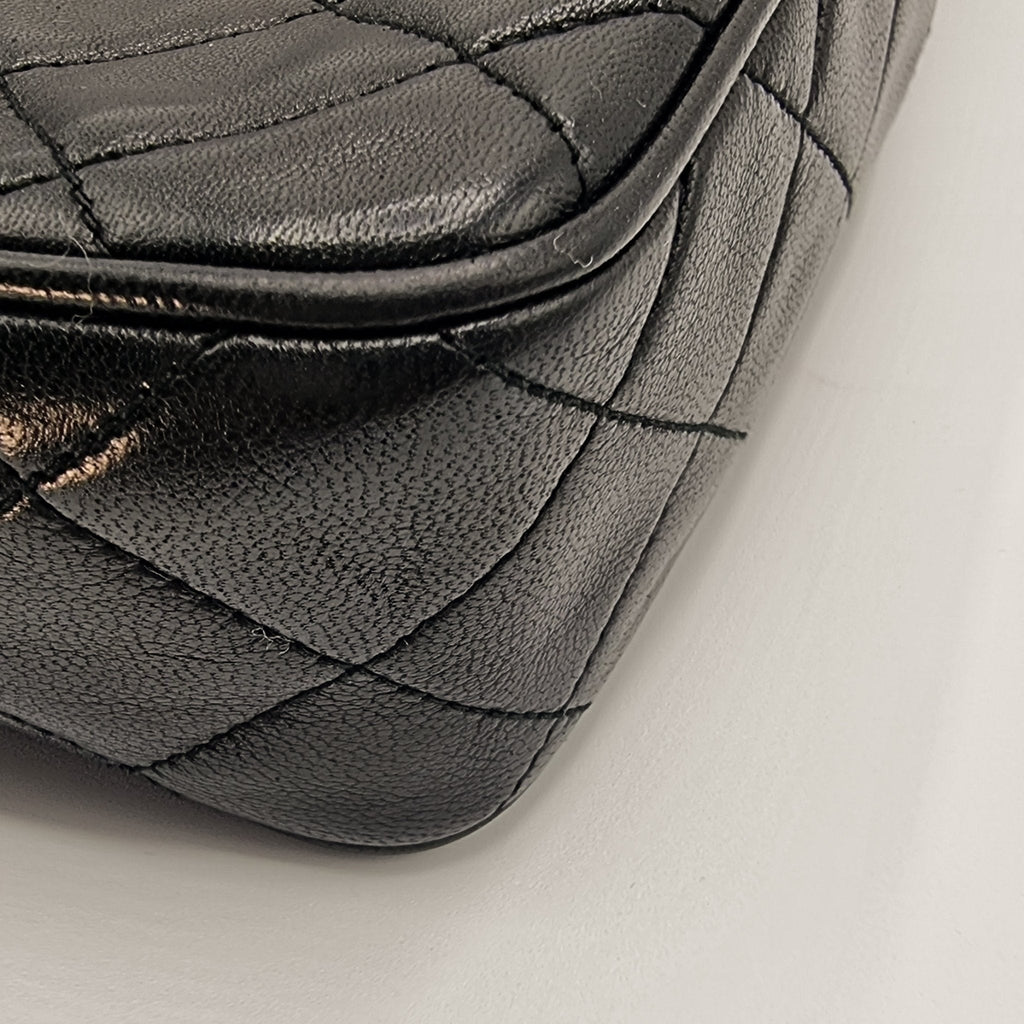 Camera Chain Bag Black Lambskin Leather
