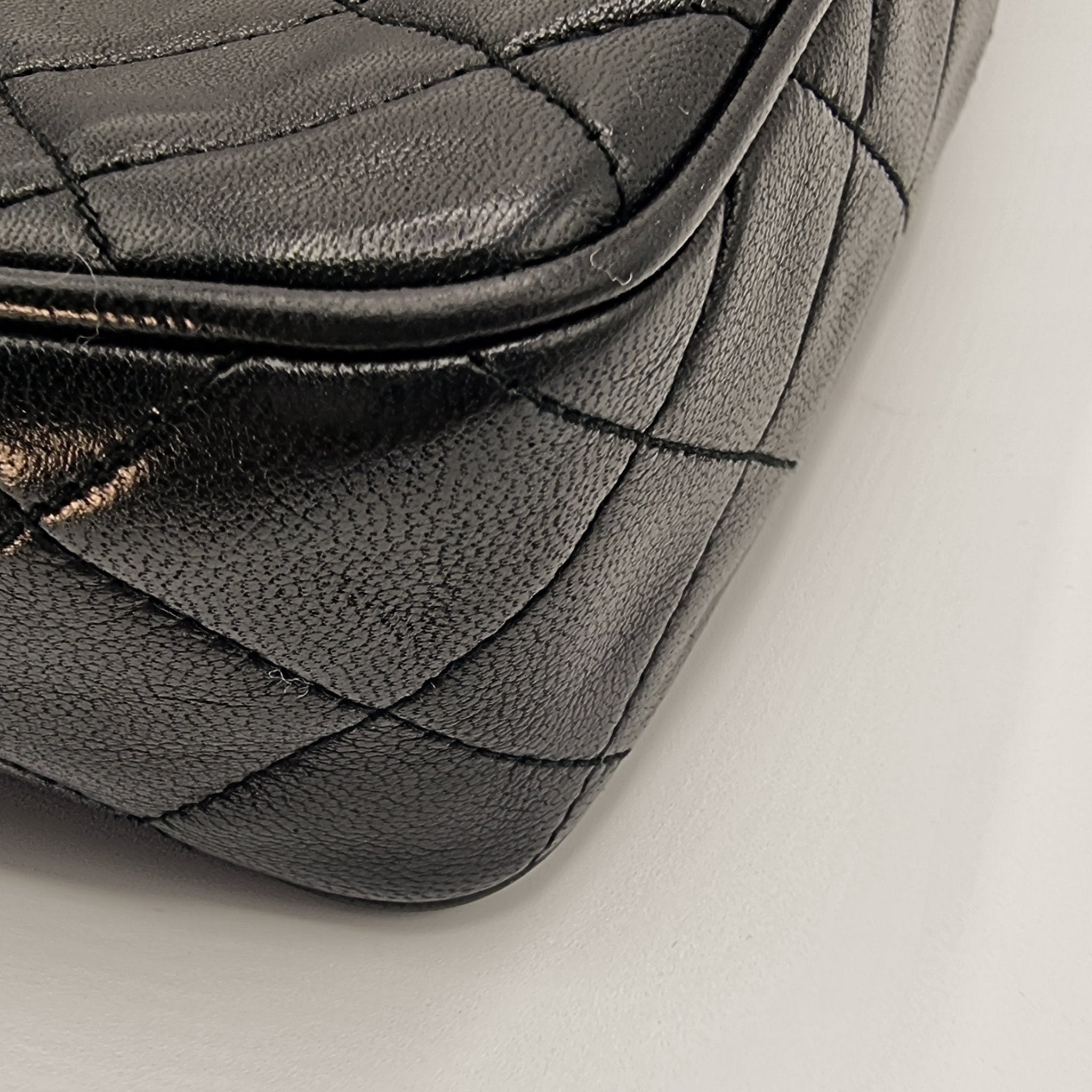 Camera Chain Bag Black Lambskin Leather