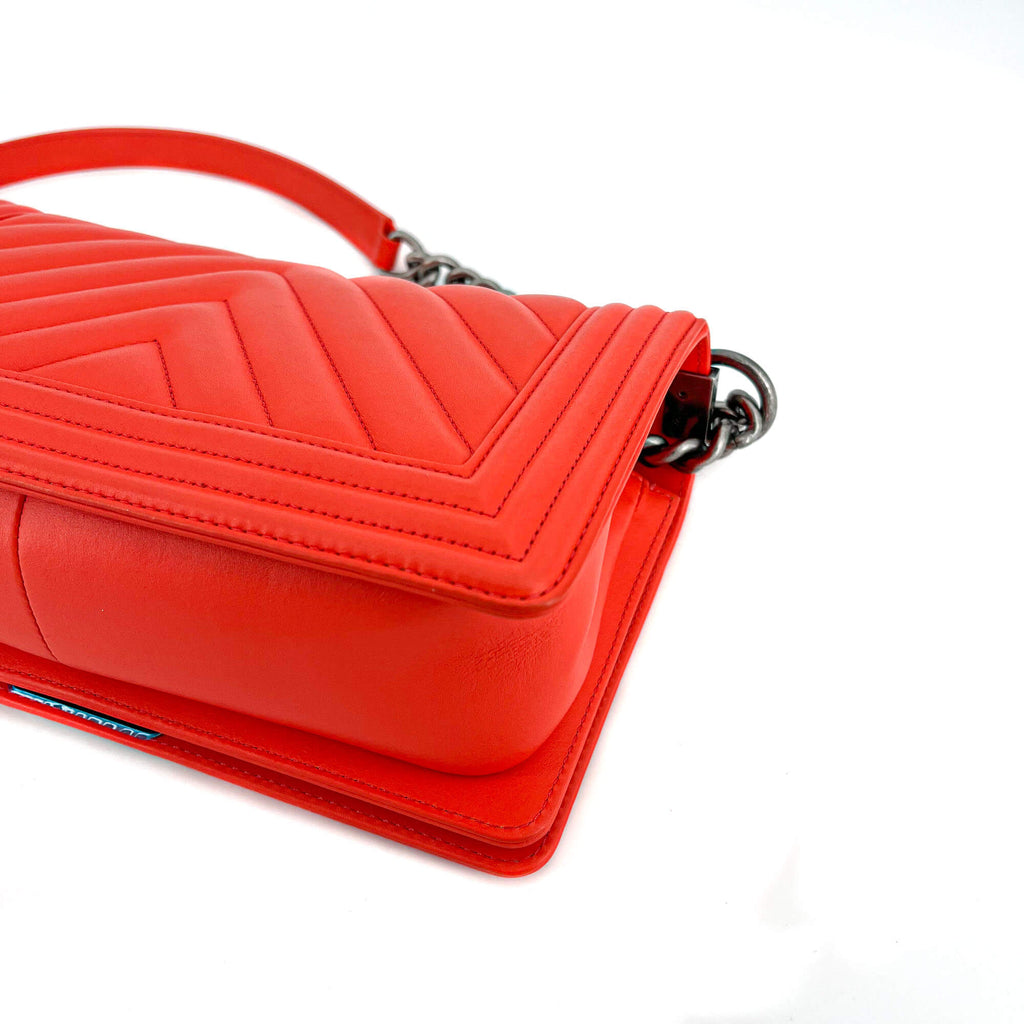 Chanel Boy Chevron Red Ruthenium