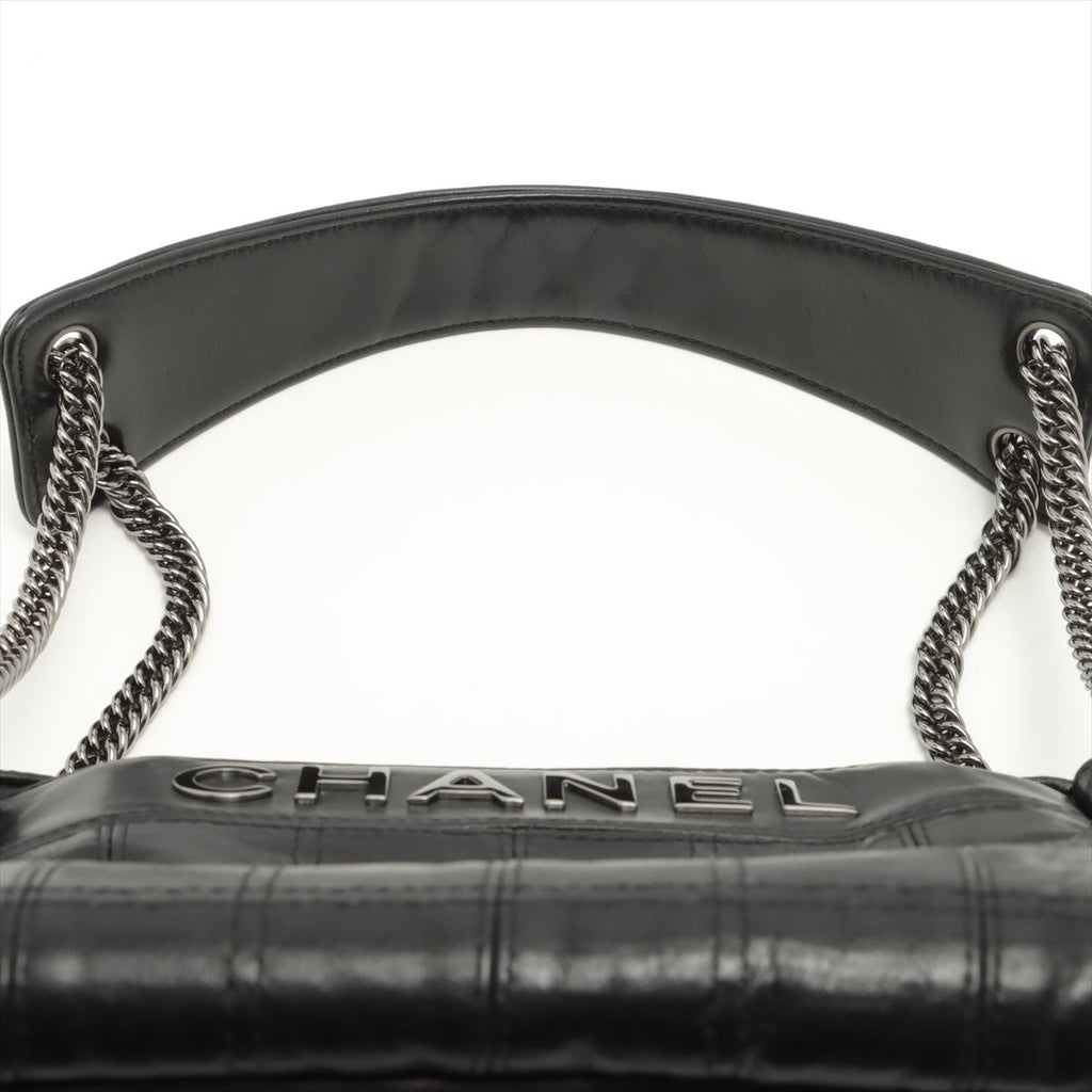 Chocolate Bar Black Lambskin Leather Chain