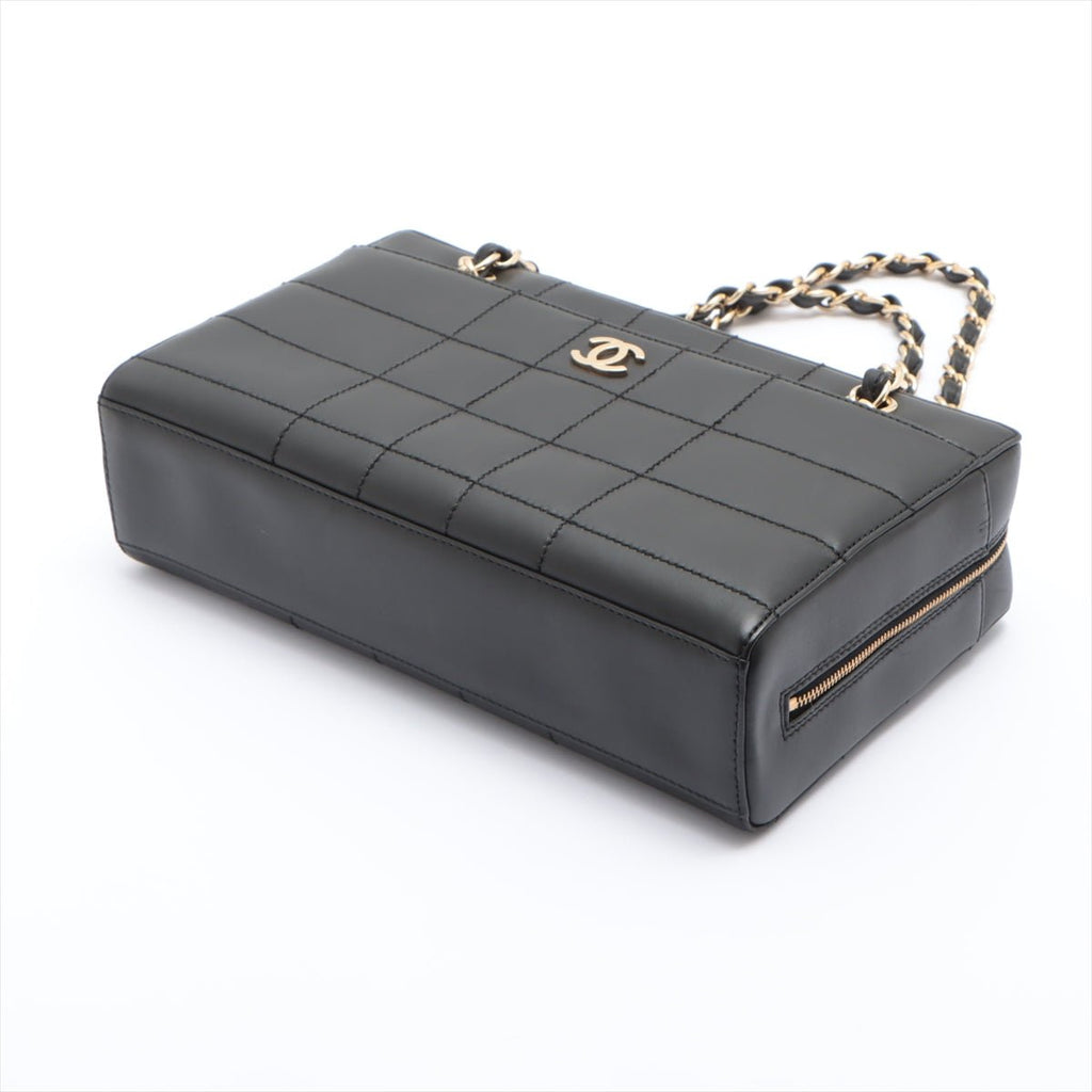 Chocolate Bar Black Lambskin Leather Chain