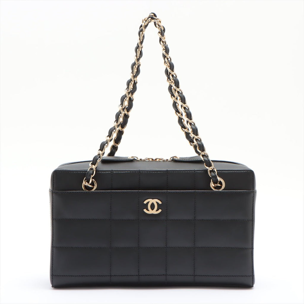 Chocolate Bar Black Lambskin Leather Chain