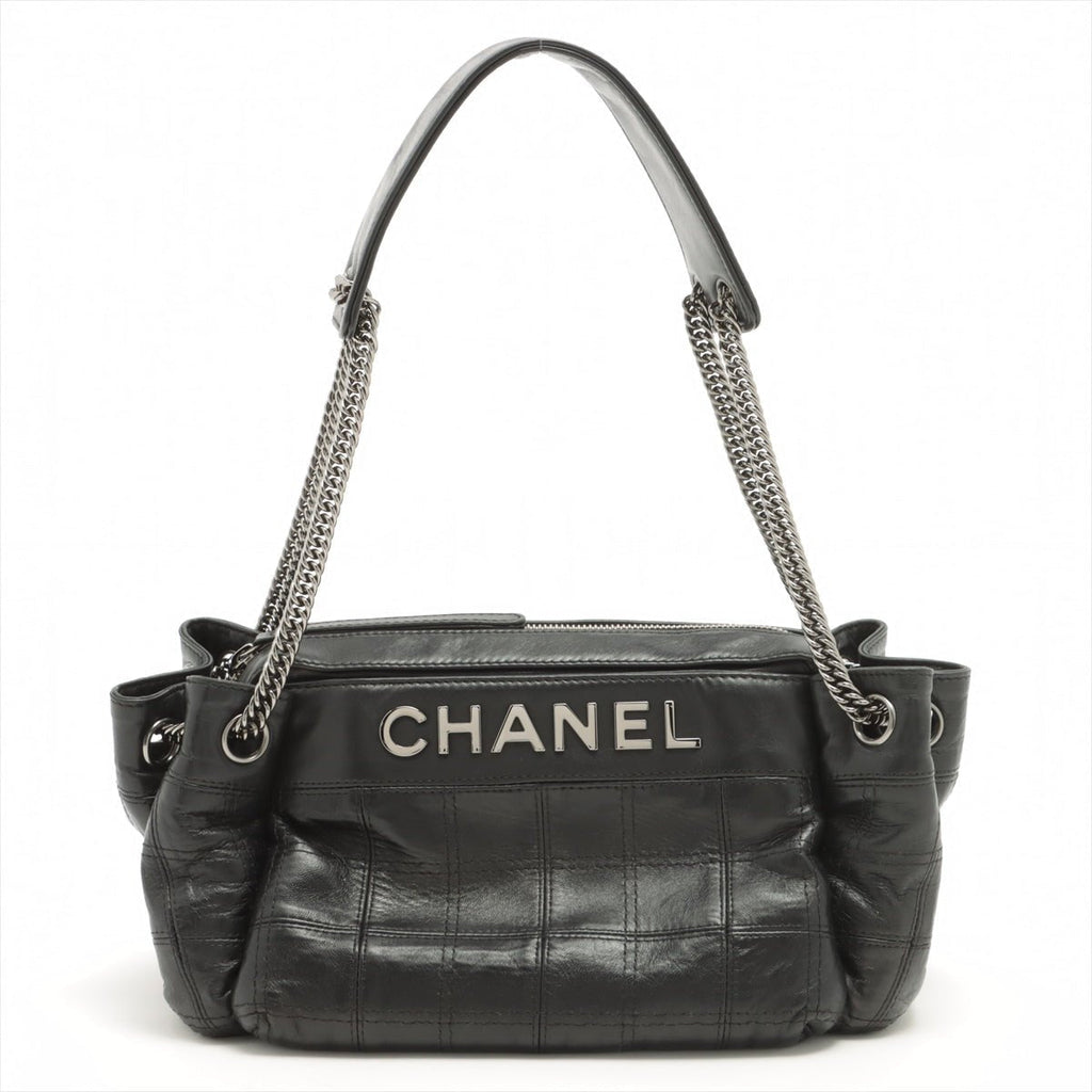 Chocolate Bar Black Lambskin Leather Chain