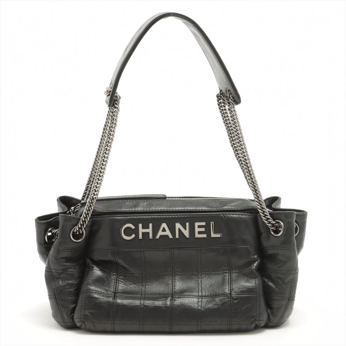 Chocolate Bar Black Lambskin Leather Chain